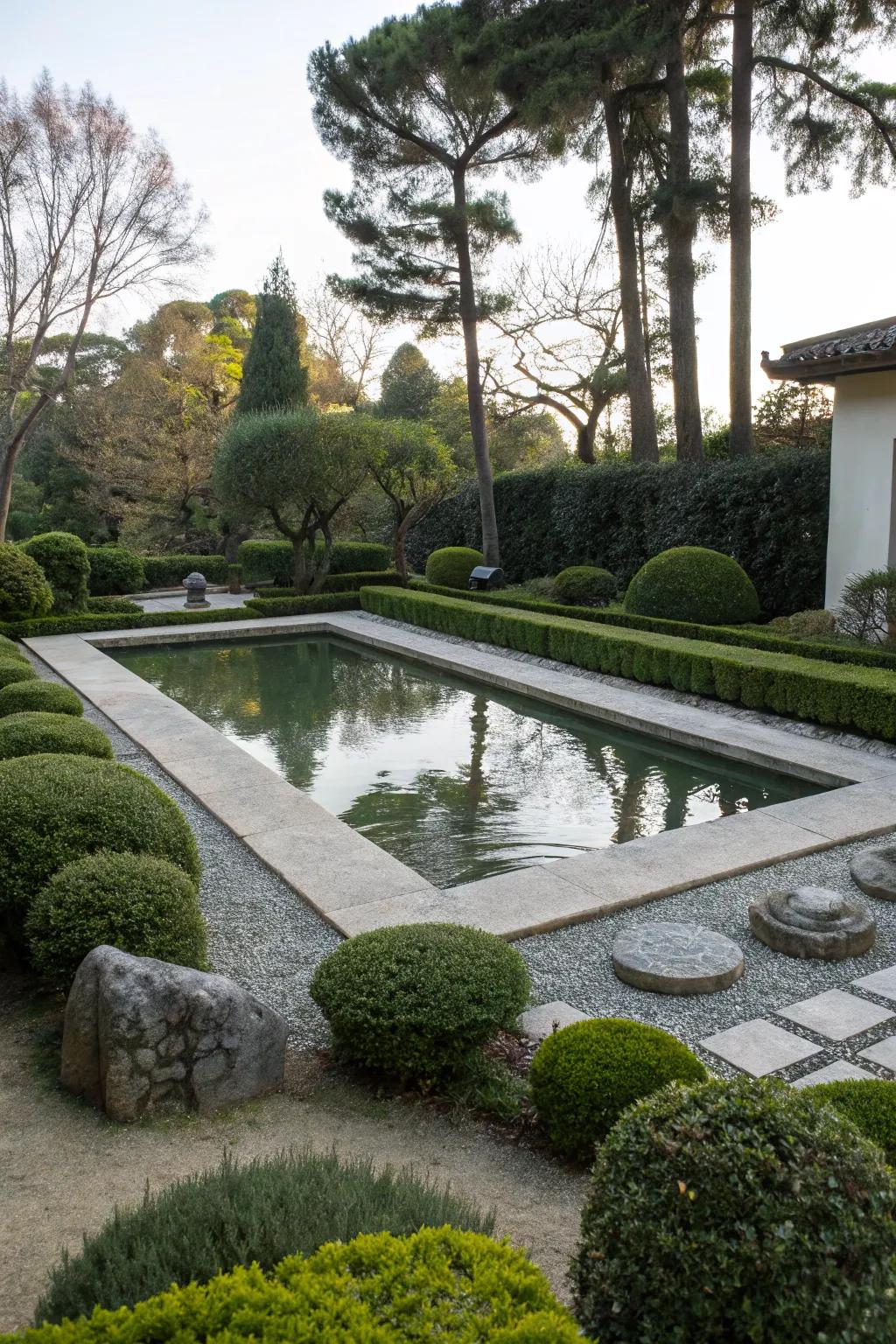 A minimalist pond with clean lines offering a luxurious look.