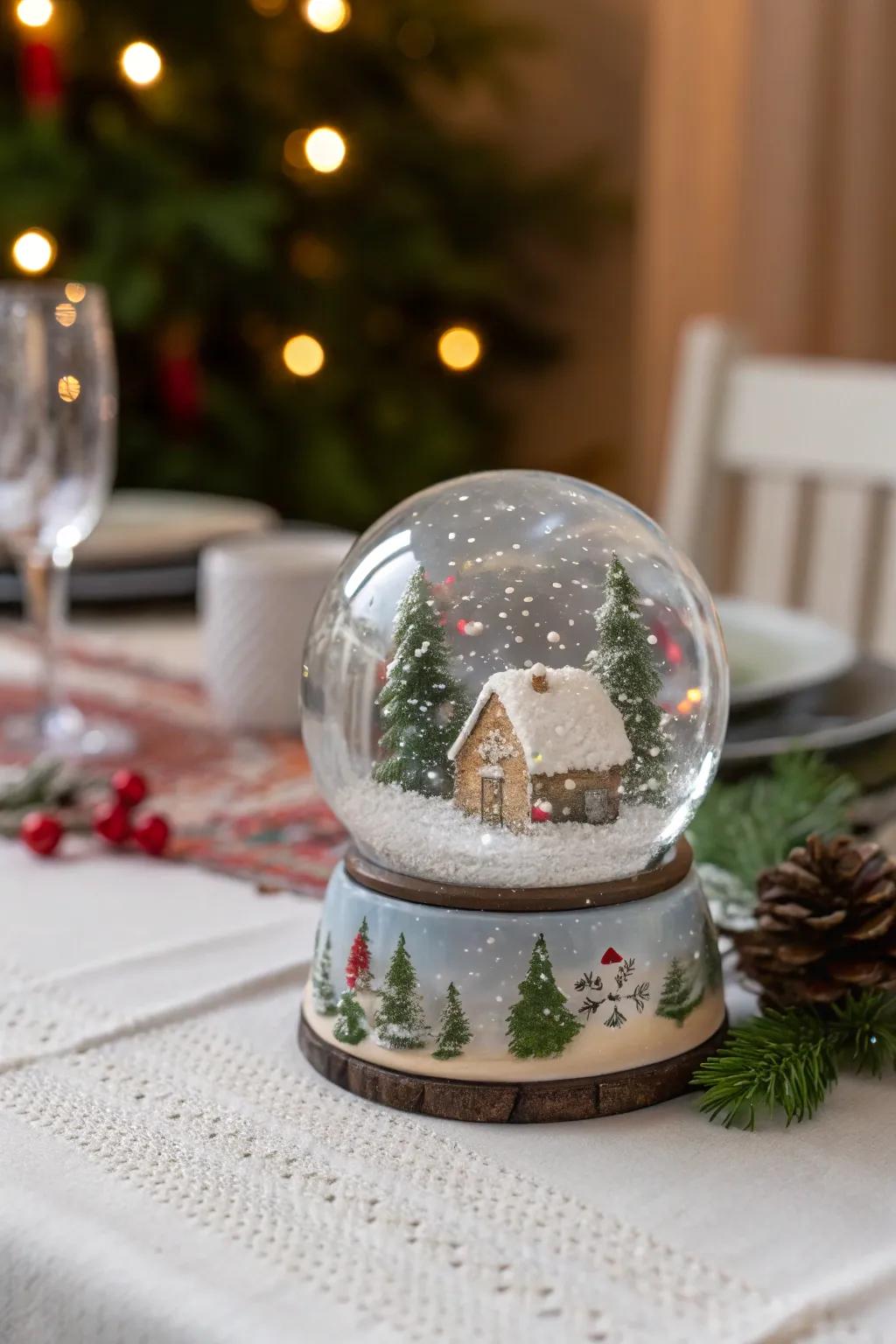 An enchanting winter wonderland in a globe.