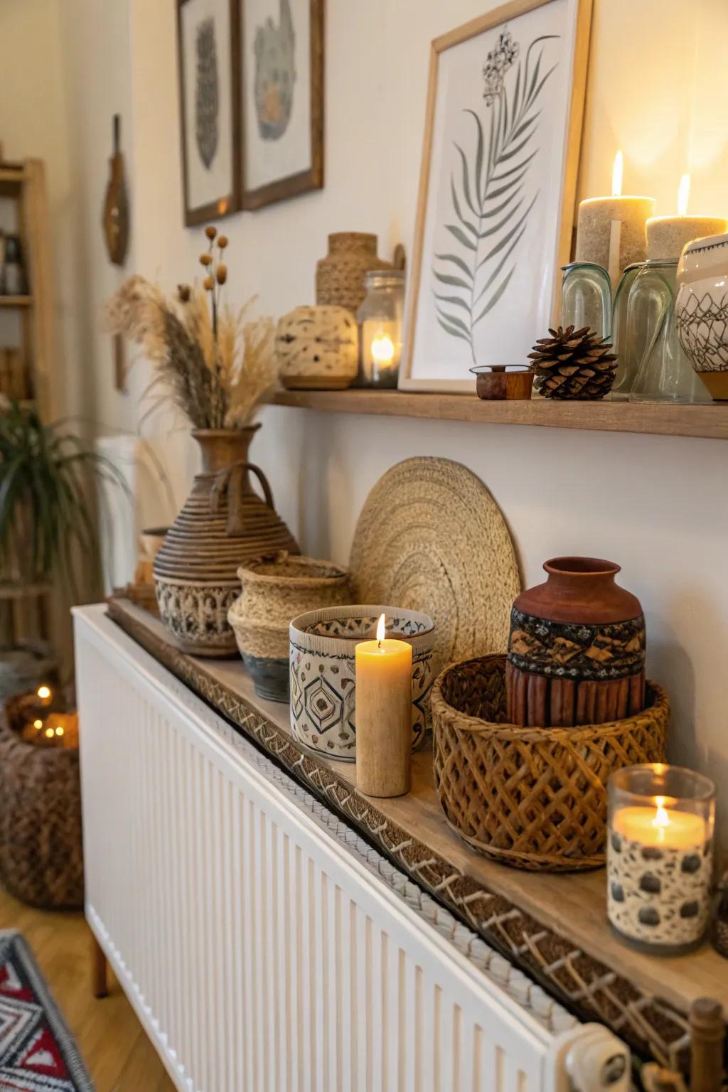 Personalize your space with artisan-made decor on your radiator shelf.