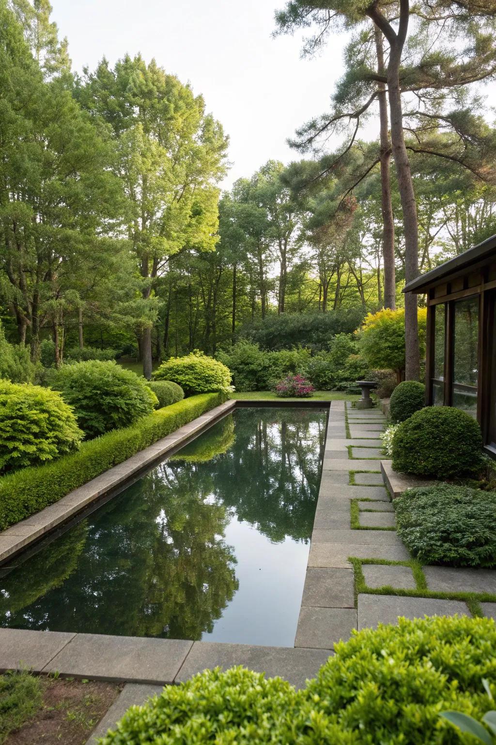 Reflective ponds add elegance and tranquility to your backyard.