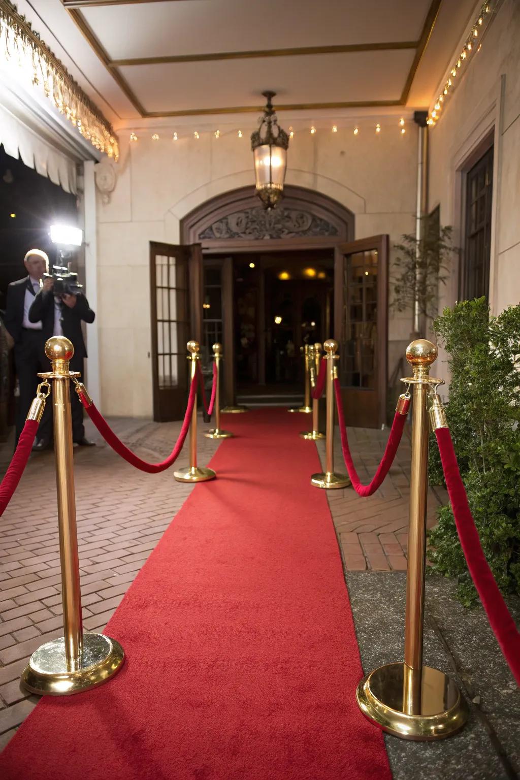 A red carpet entrance sets a grand tone for the party.