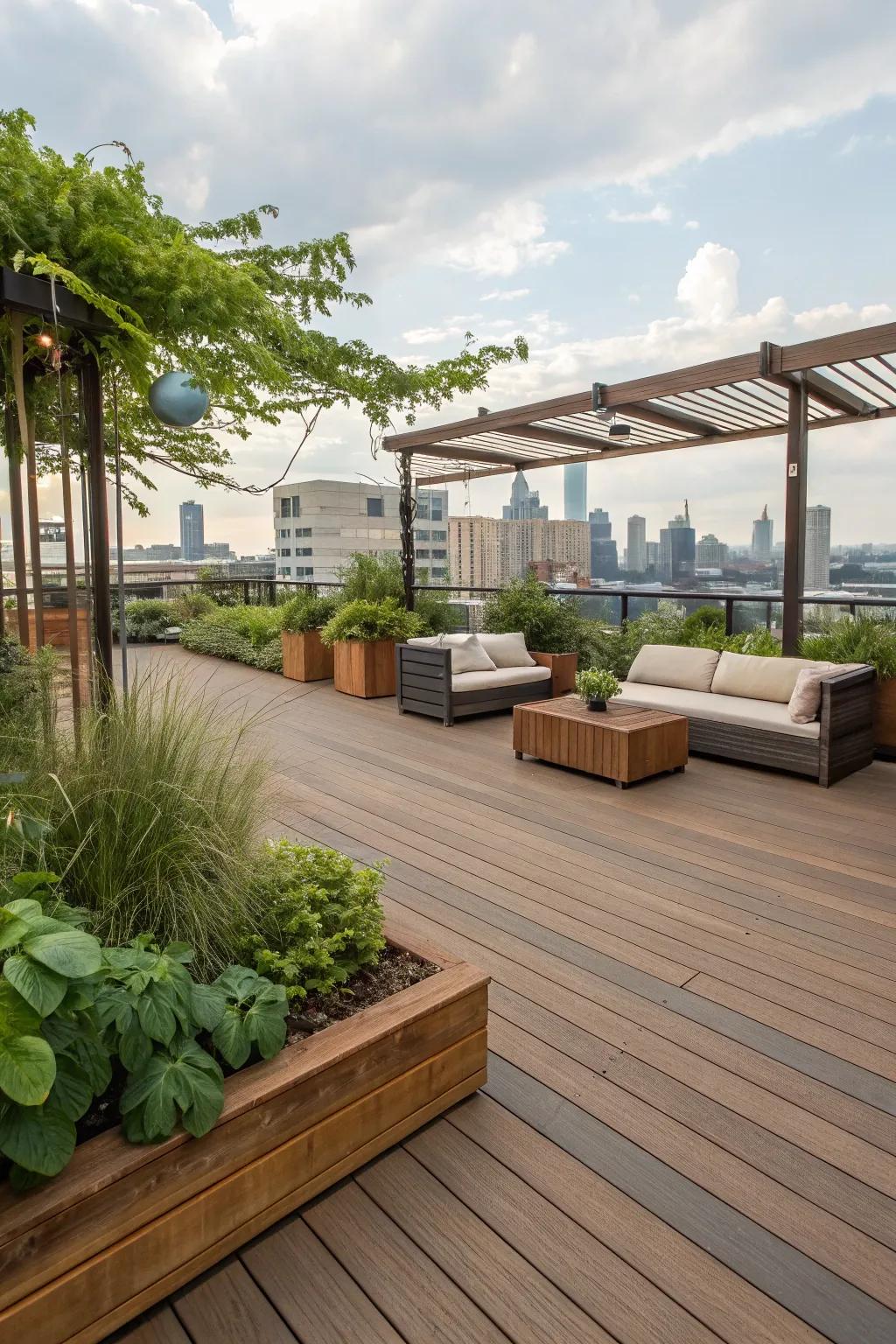 Use sustainable materials on your rooftop deck for an eco-friendly design.