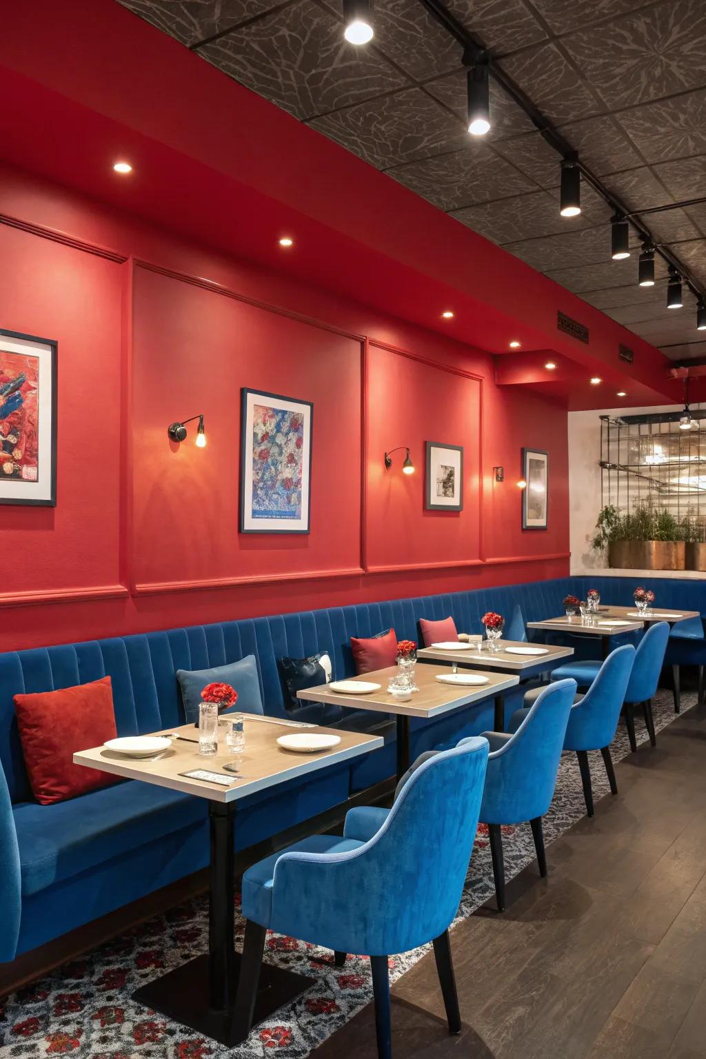 Bold color schemes make a vibrant statement in restaurant design.