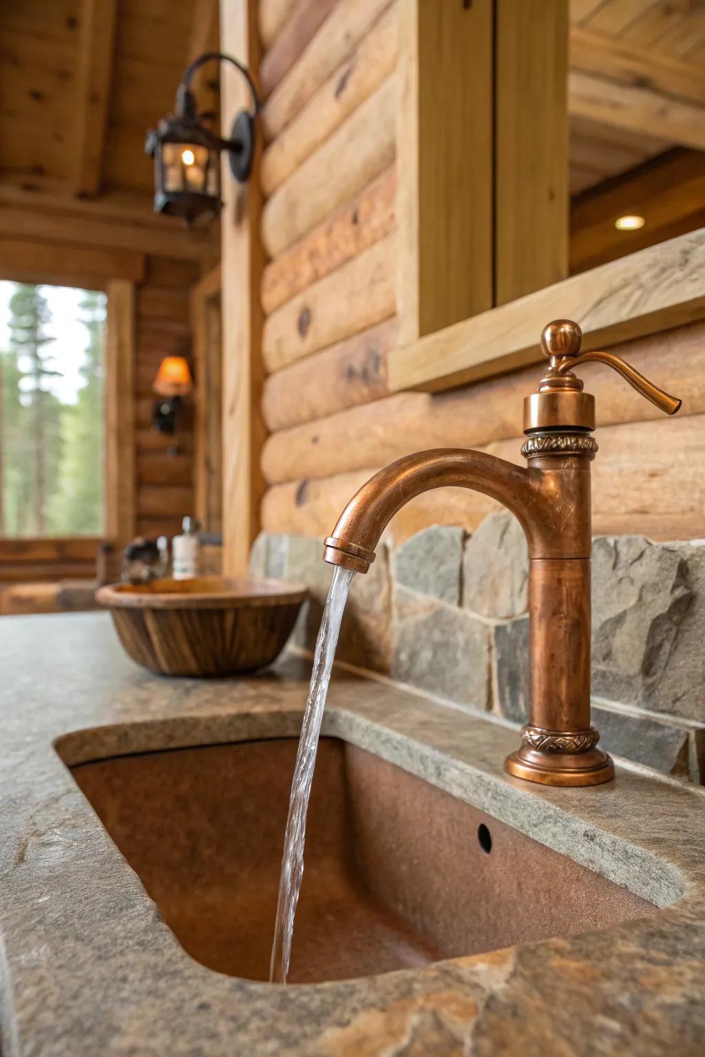 Subtle curves bring a touch of sophistication to rustic bathrooms.