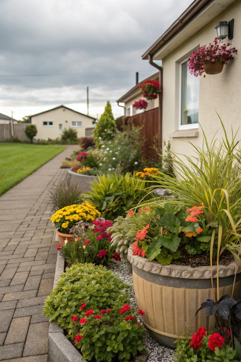 Seasonal planters provide year-round visual interest.