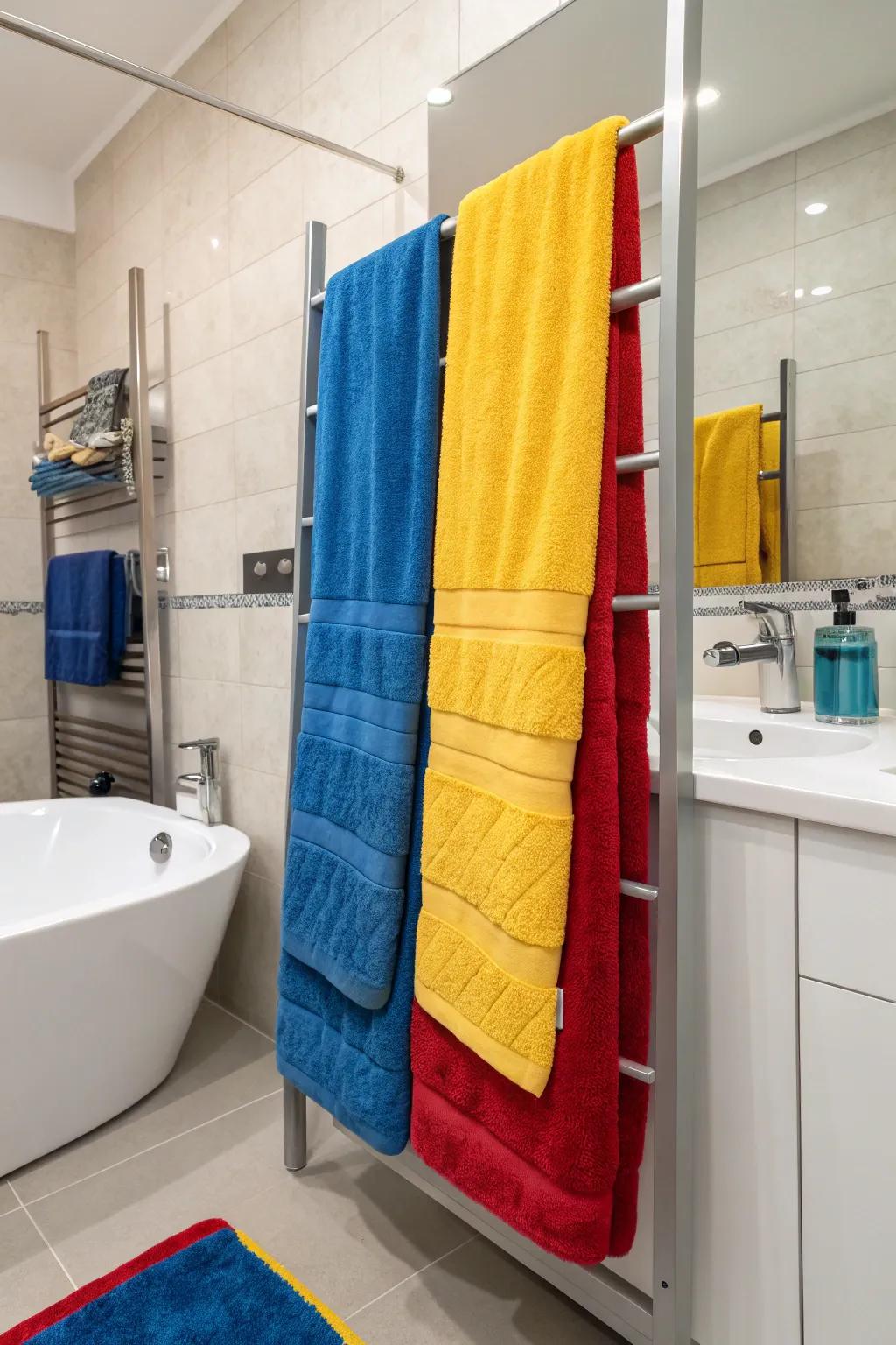 Bold towel colors make a striking statement.