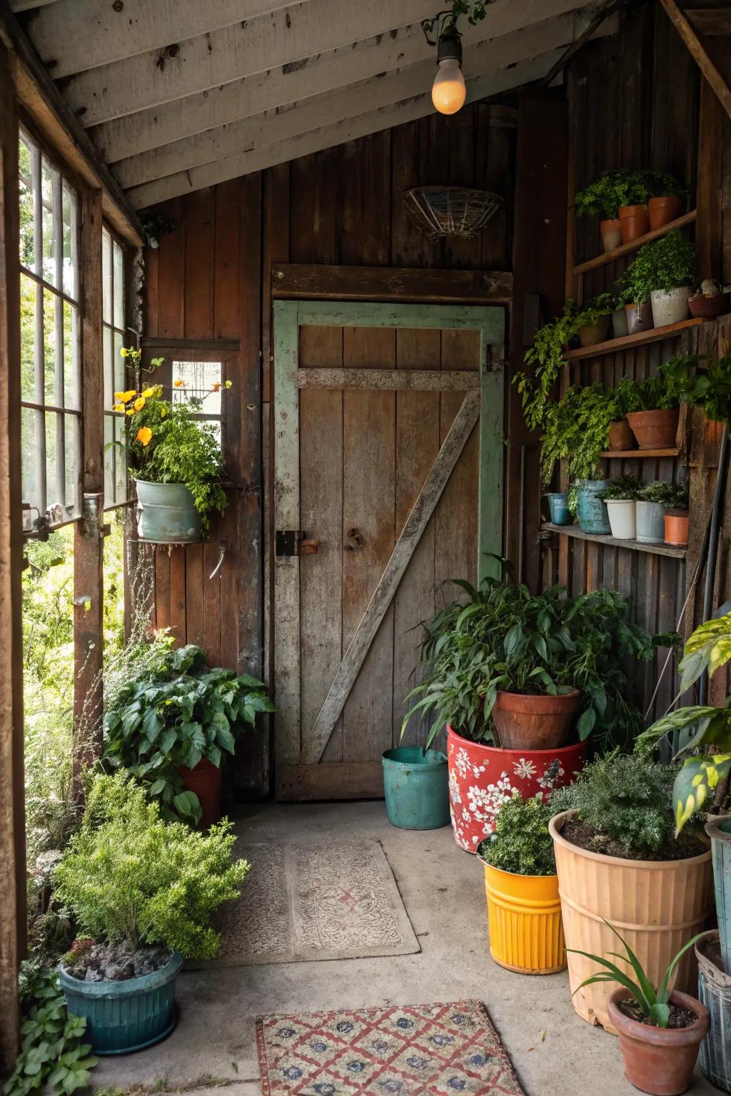 Greenery in retro pots adds a fresh, lively element.