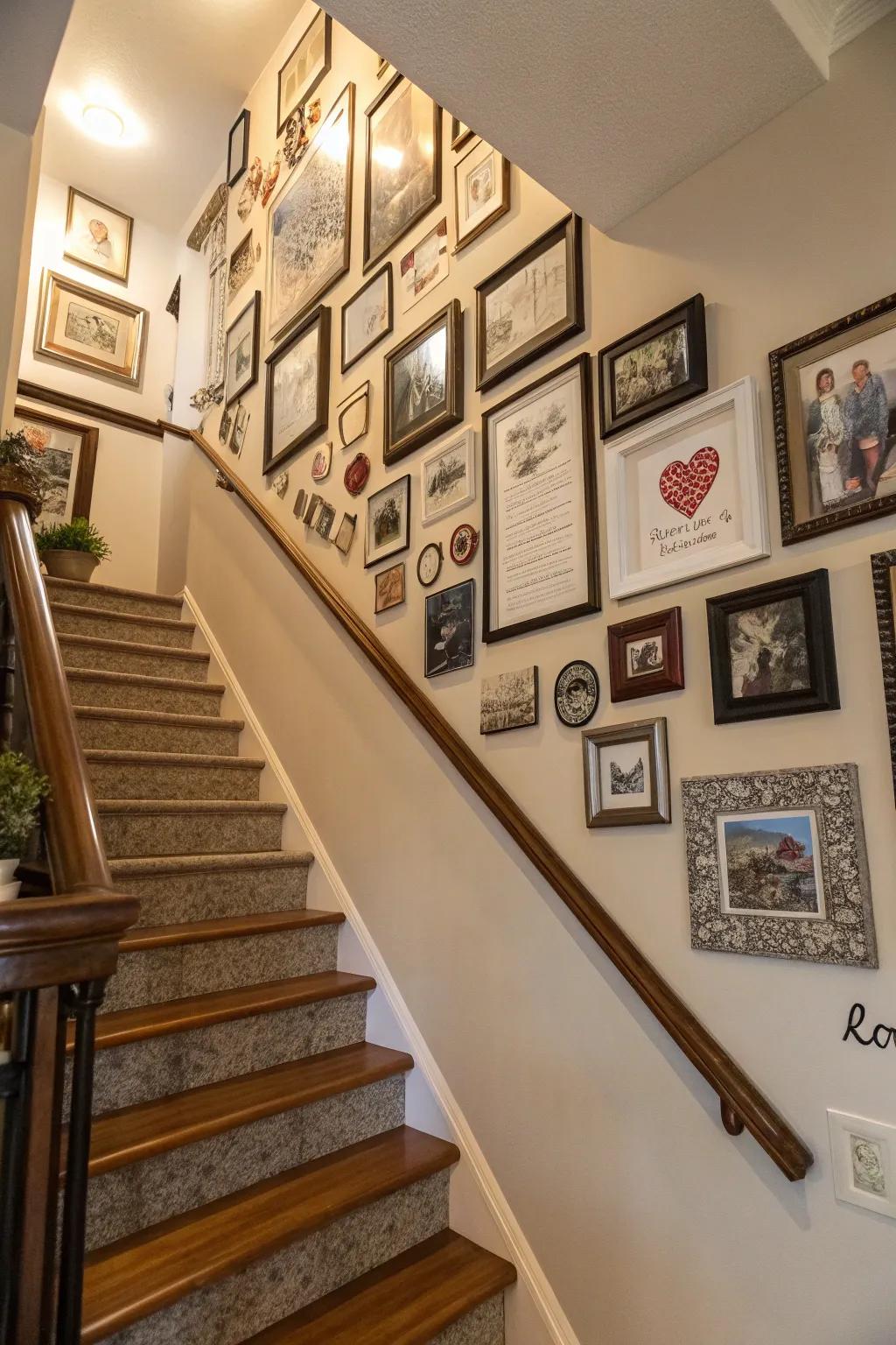 Personalized art can add a meaningful touch to your staircase wall.