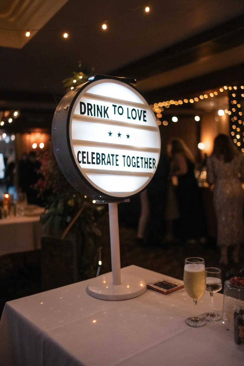 A rotating bar sign with changing messages.