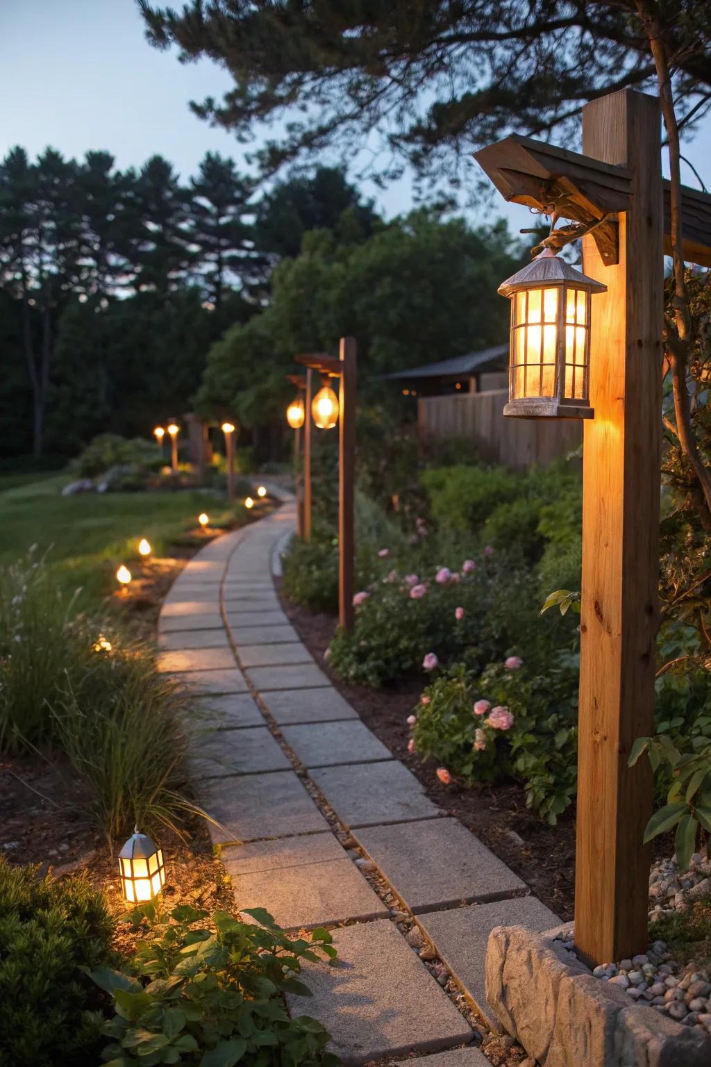 Illuminate your garden with wooden lighting fixtures.