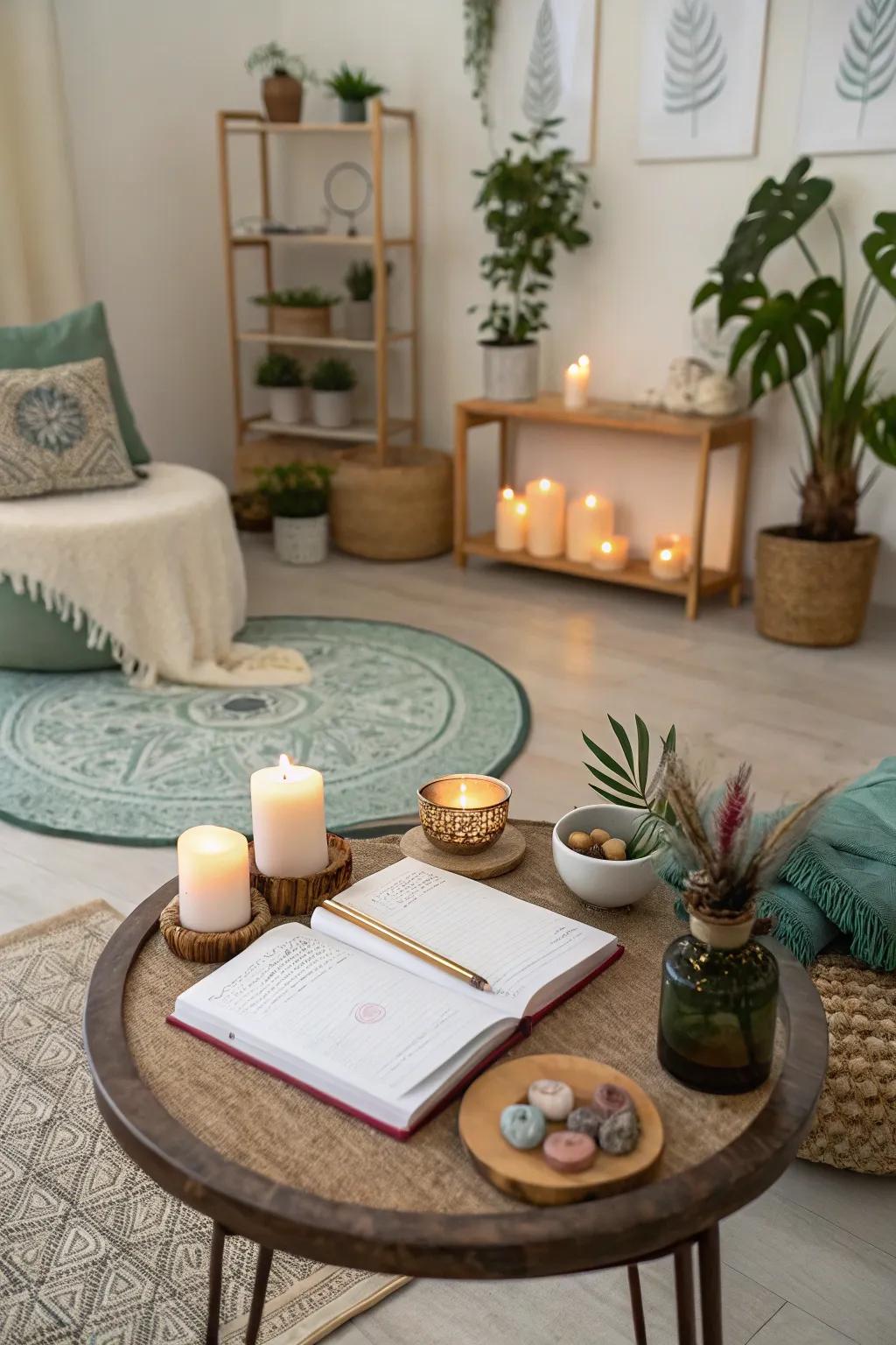 A gratitude journaling area encourages reflection and positivity.