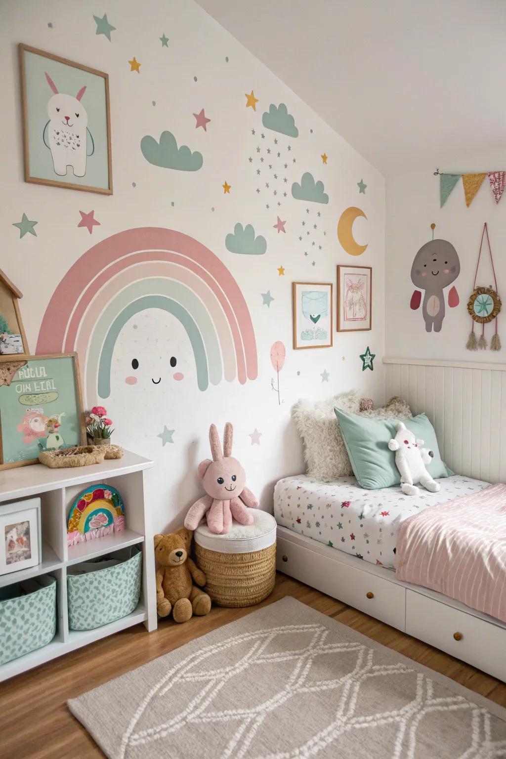 Whimsical wall art sets a dreamy tone and sparks imagination.