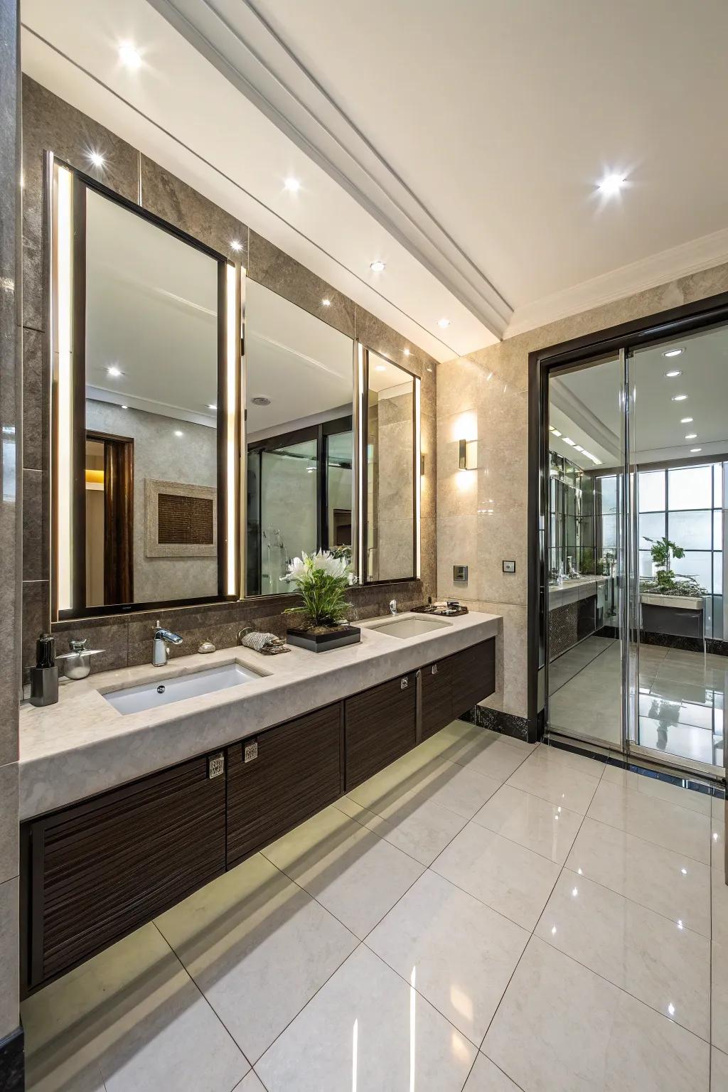 Reflective surfaces enhance light and space in your bathroom.