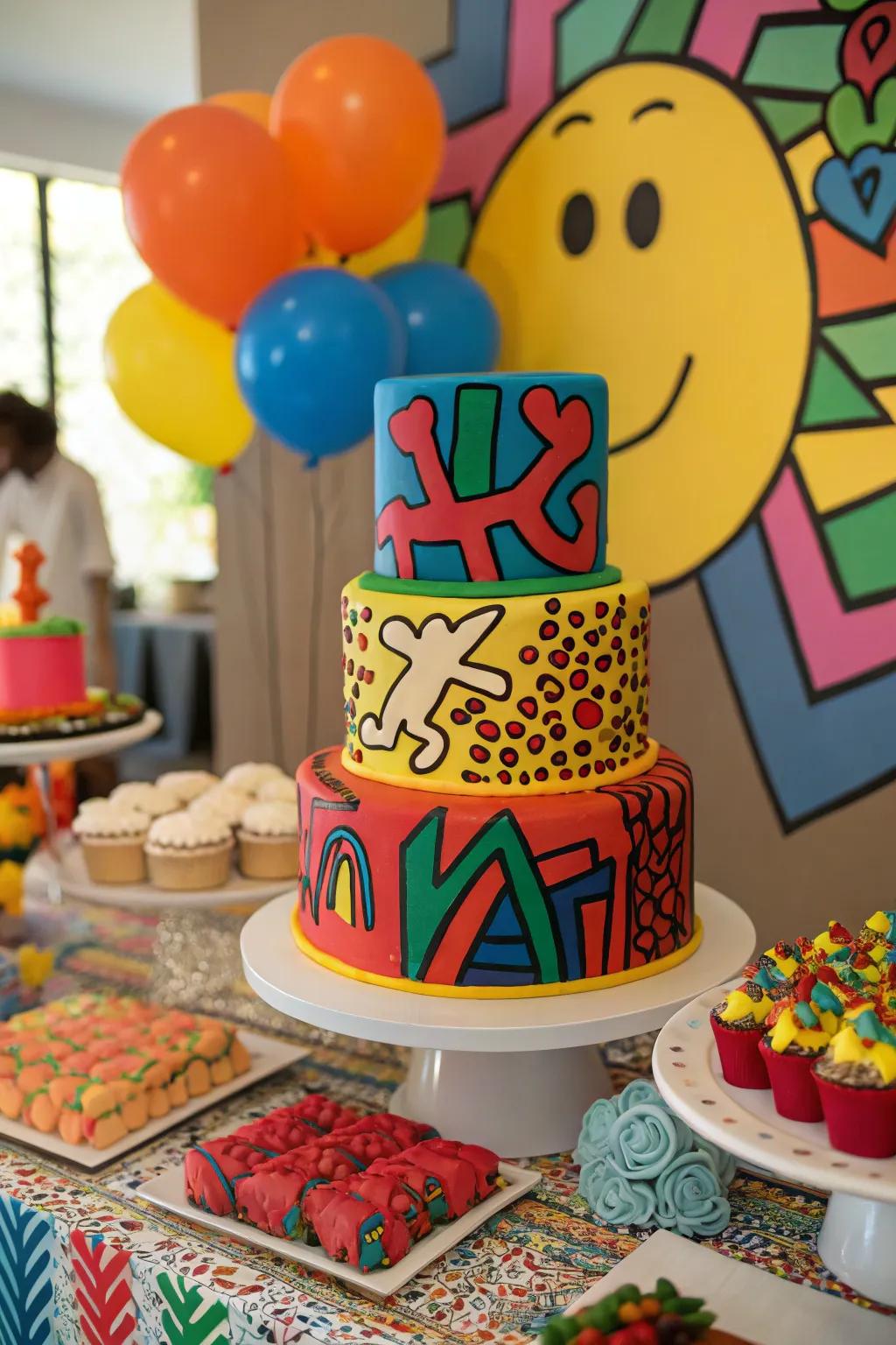 A Keith Haring cake captures the playful and dynamic spirit of his art.