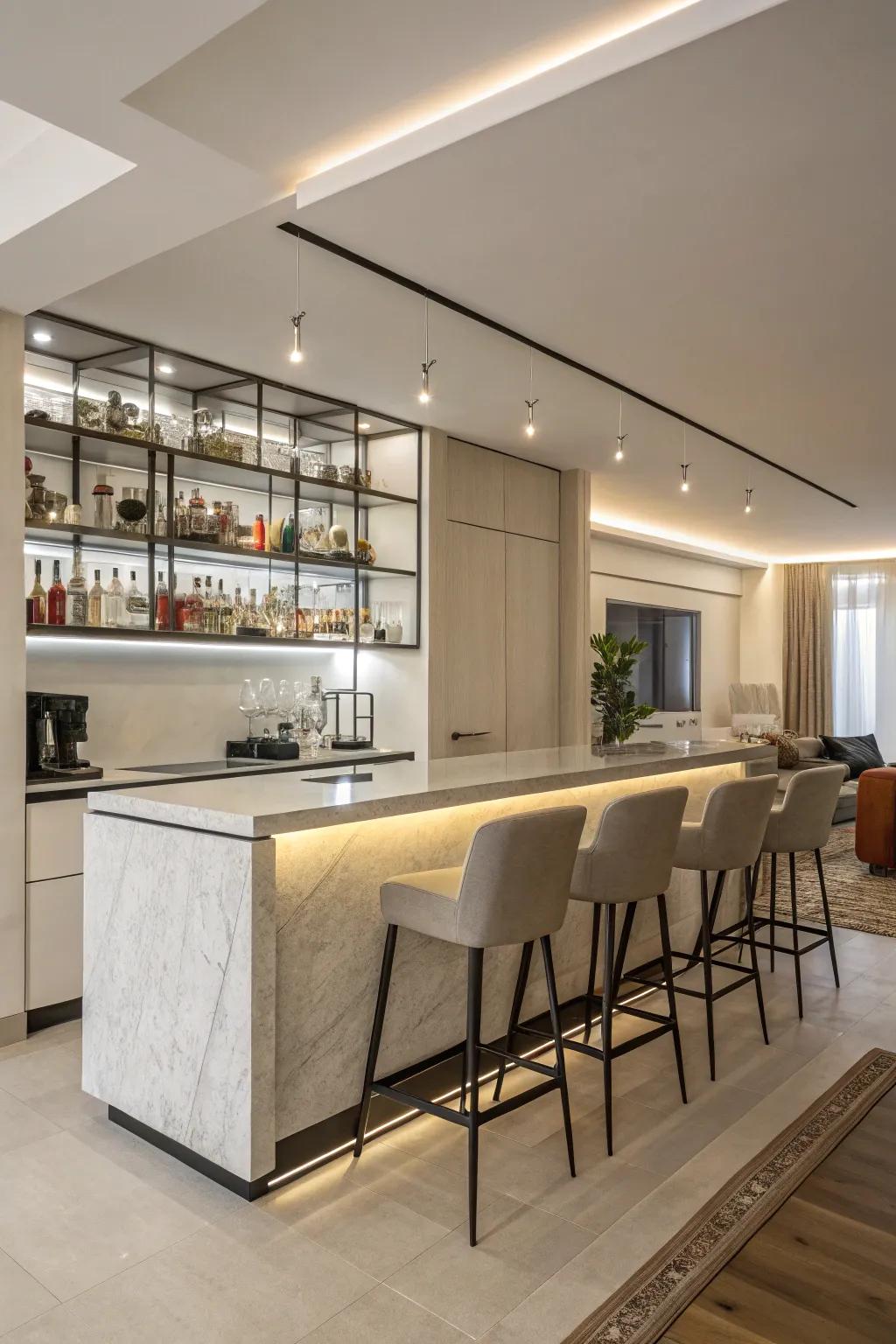 A minimalist bar setup offers tranquility and elegance.