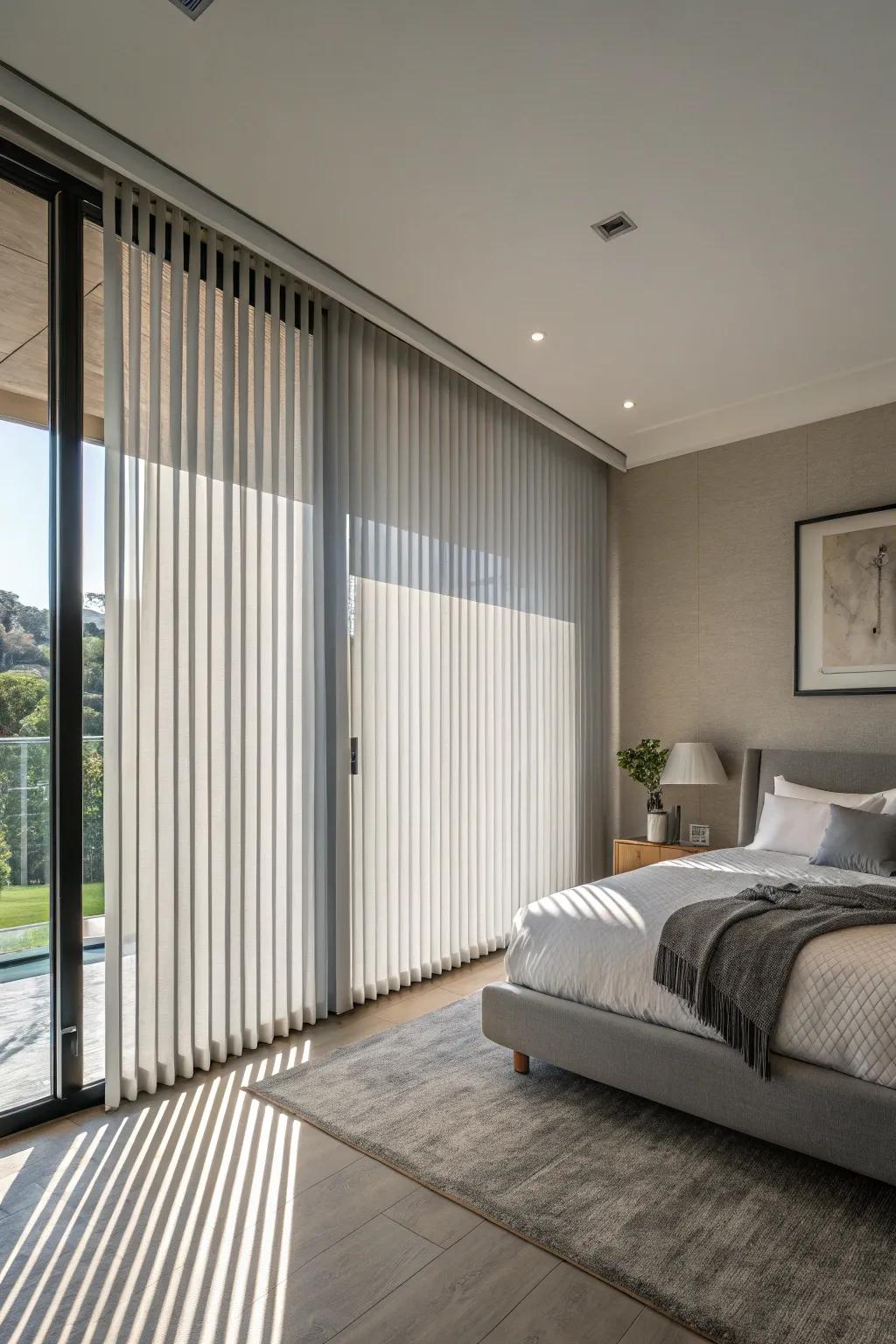 Vertical blinds are a stylish and practical choice for large windows.