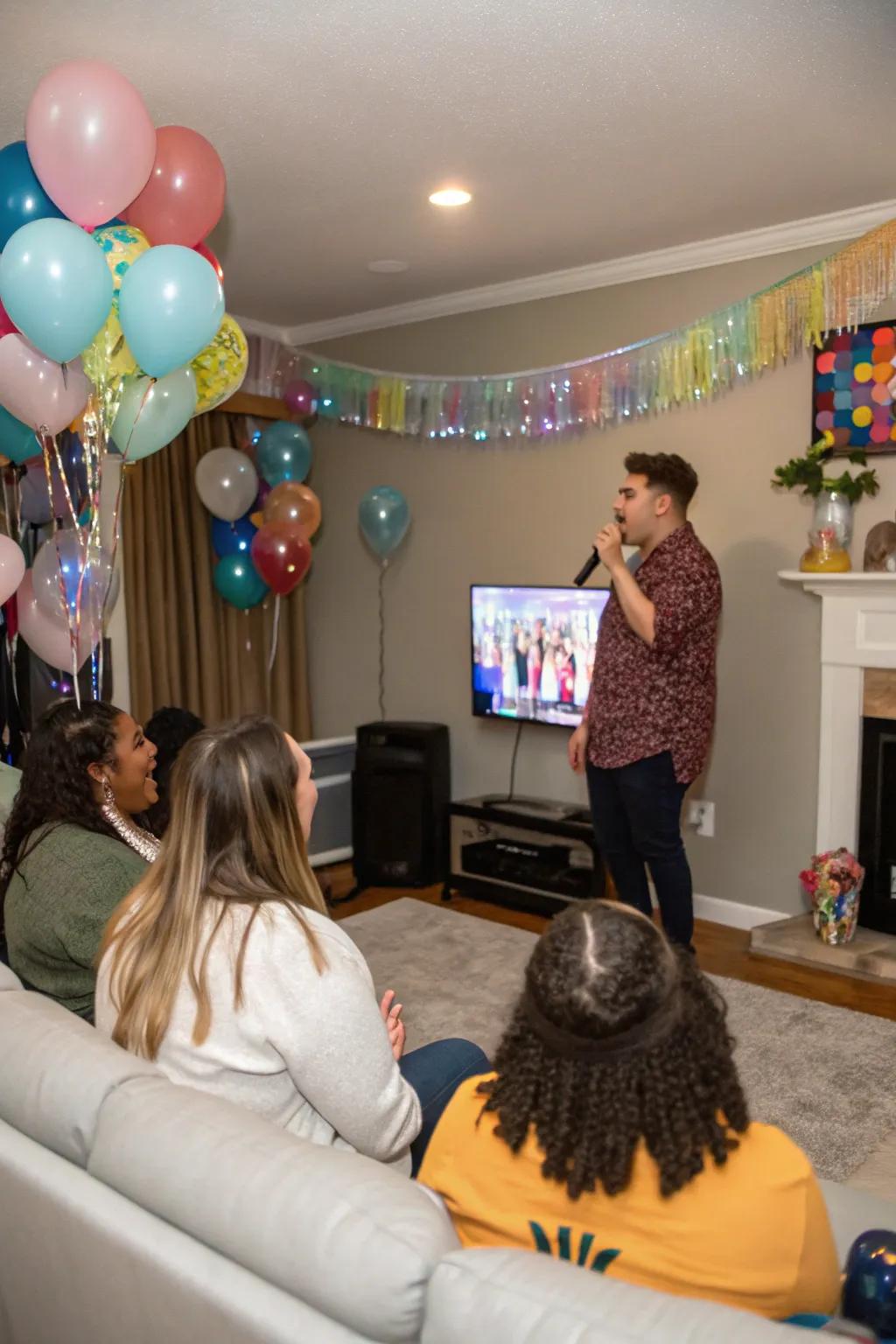 Guests delighted by a surprise performer at a birthday party.