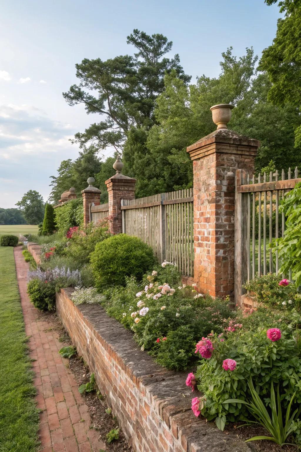 Complementary landscaping enhances the beauty of brick fences.