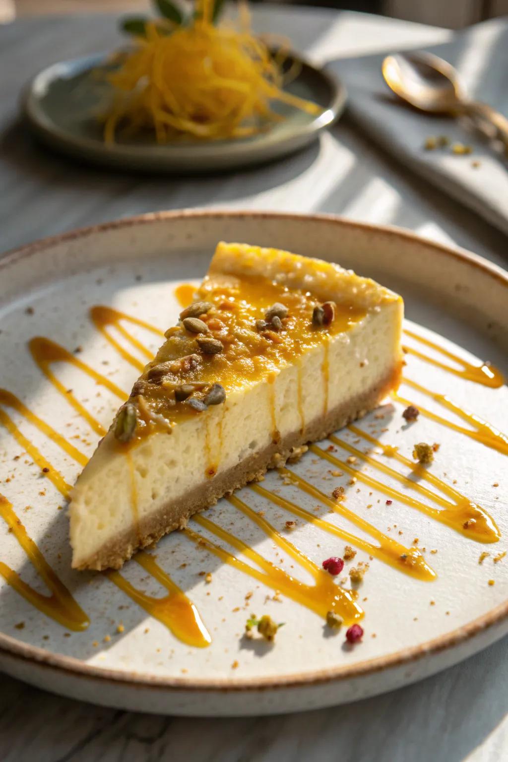 Kalakand cheesecake, a rich and creamy dessert with an Indian twist.