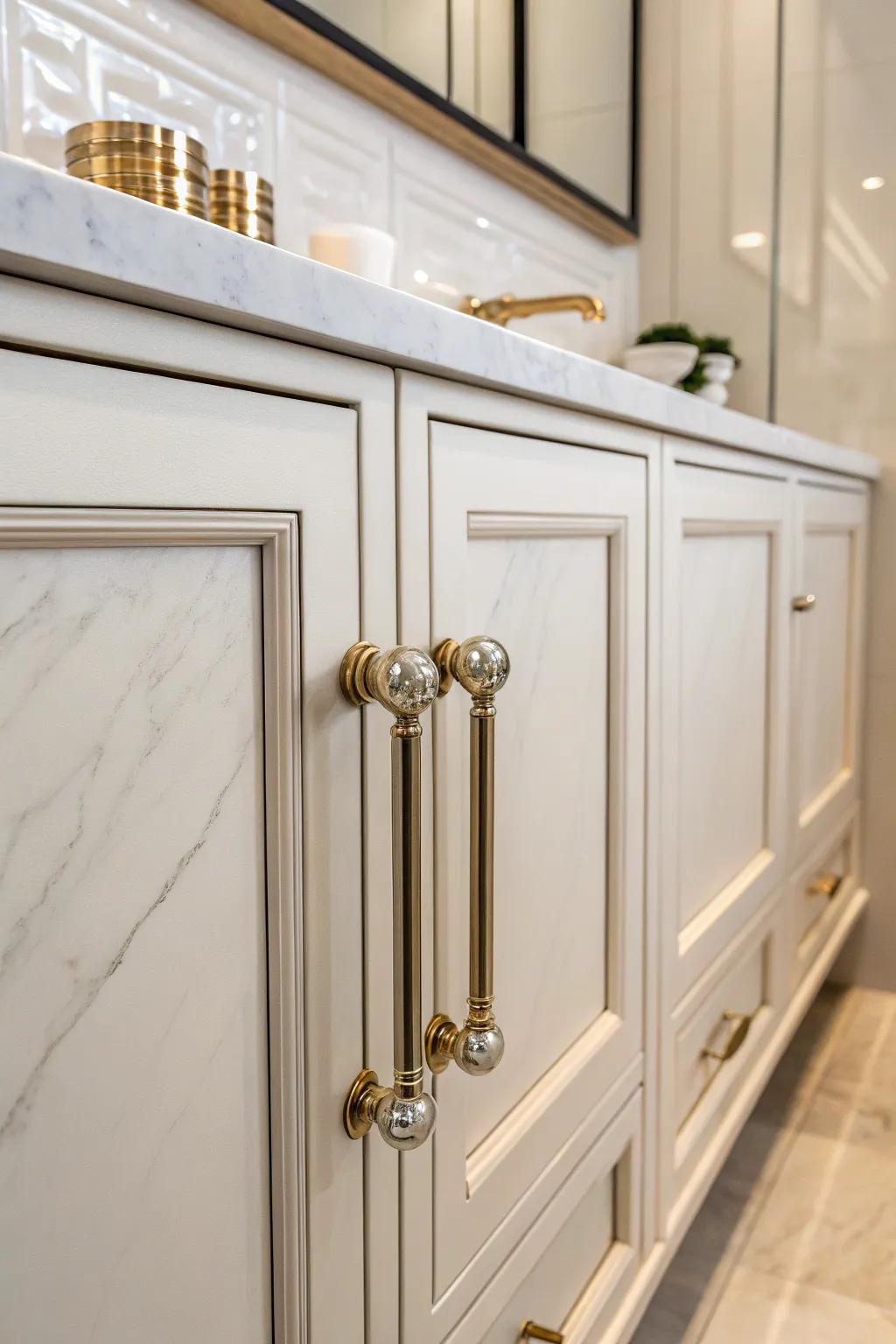 Marble handles add luxury and sophistication.