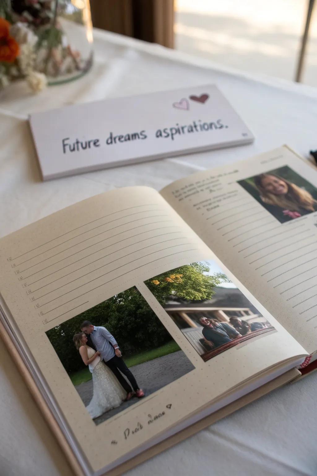 Future dreams and aspirations add hope to an engagement photo book.