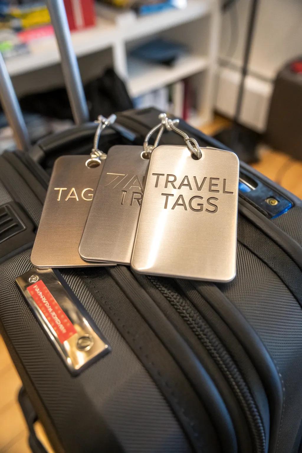 Engraved travel tags combine practicality with wanderlust for the avid traveler.
