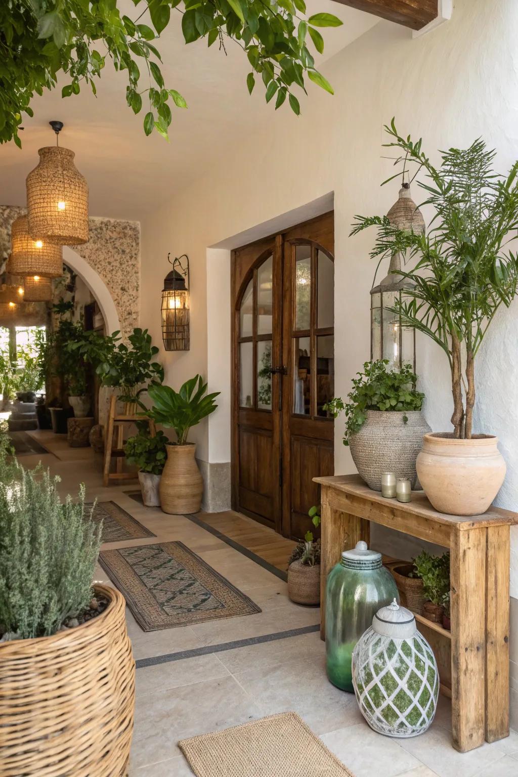 Eco-friendly elements add unique character and sustainability to your entryway.