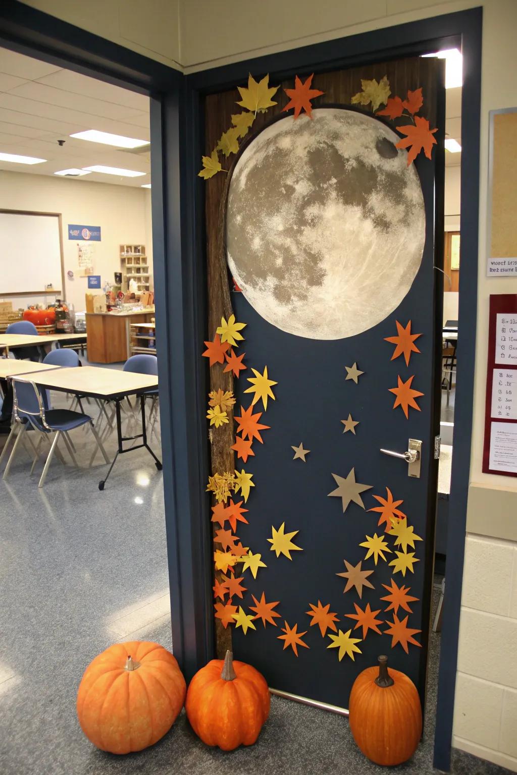 Harvest moon door decor with a dreamy atmosphere.