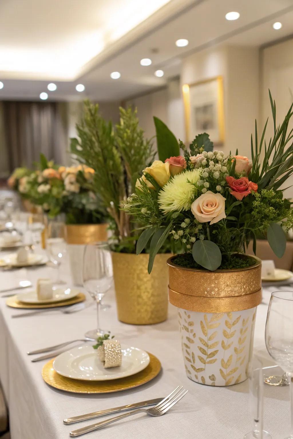 Add a touch of luxury with gold foil highlights on your flower pots.