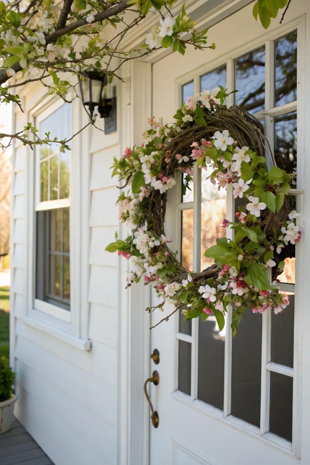 Spring elegance with a blossoming branch wreath.