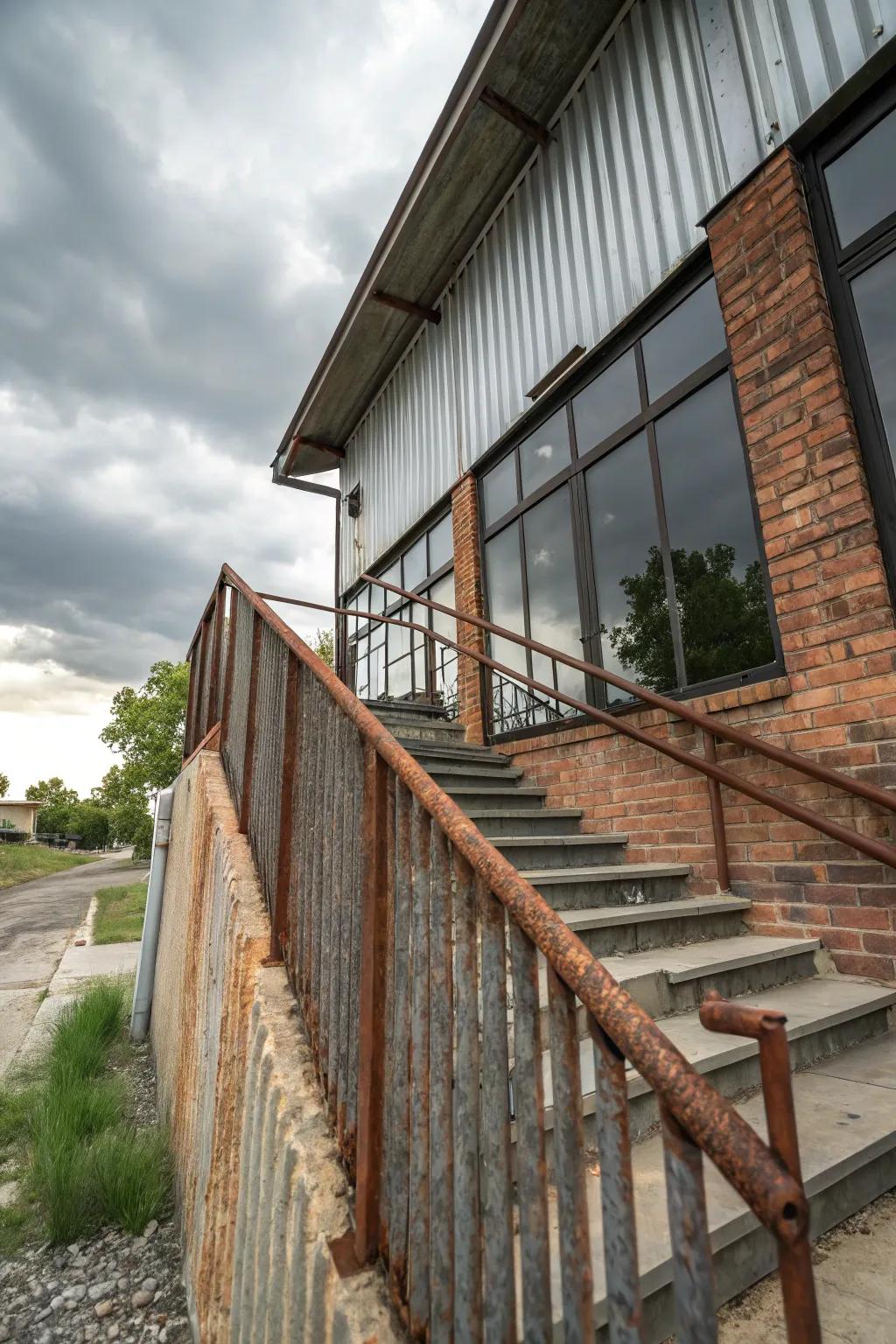 Corrugated metal adds a rugged, modern edge.