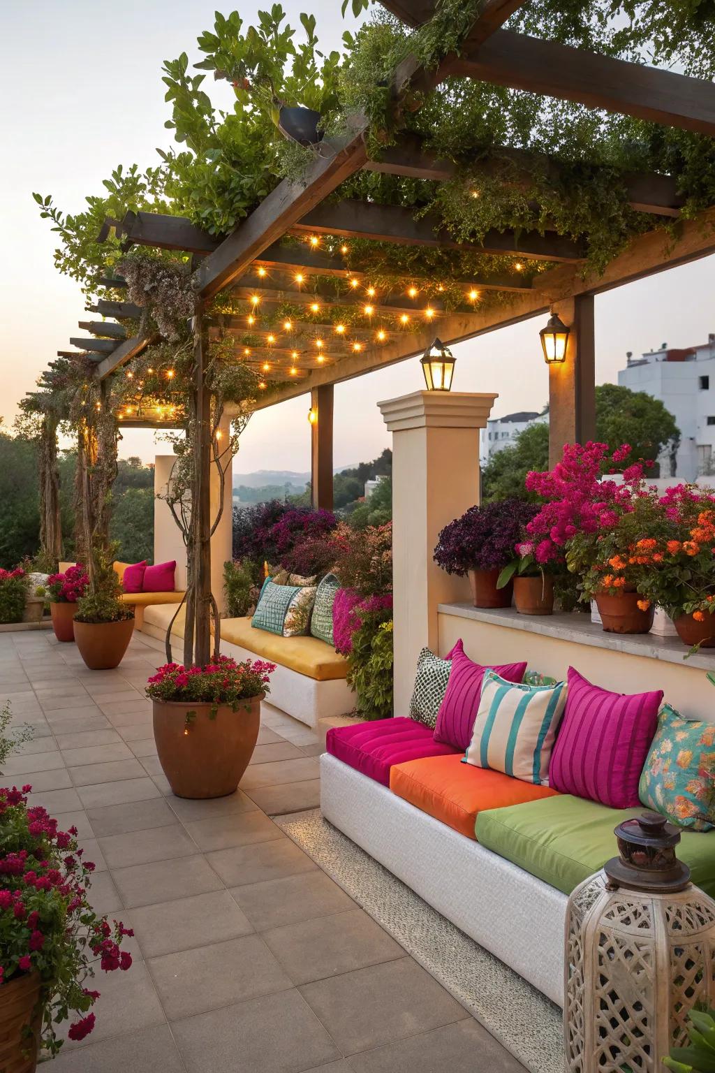 Add a splash of color for a lively pergola.