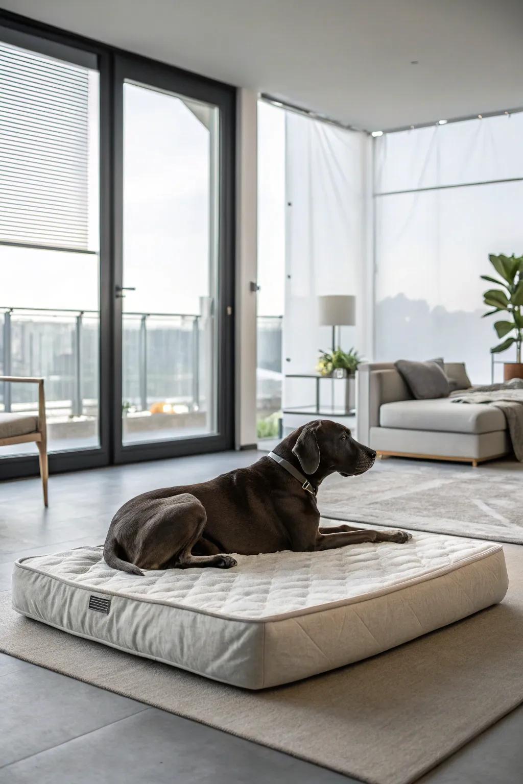 Minimalist mattresses offer sleek comfort for your Great Dane in a modern home.