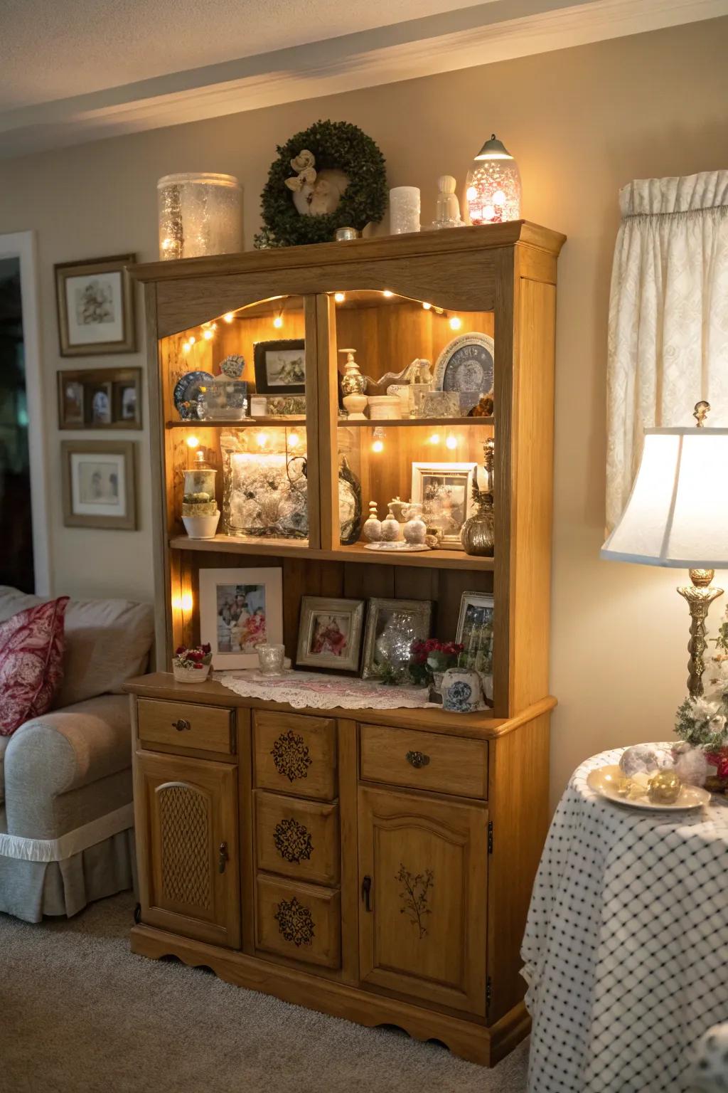 Personal collectibles make this hutch uniquely yours.