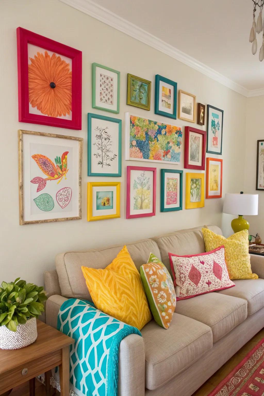 A pop of color brings energy and vibrancy to your photo wall.