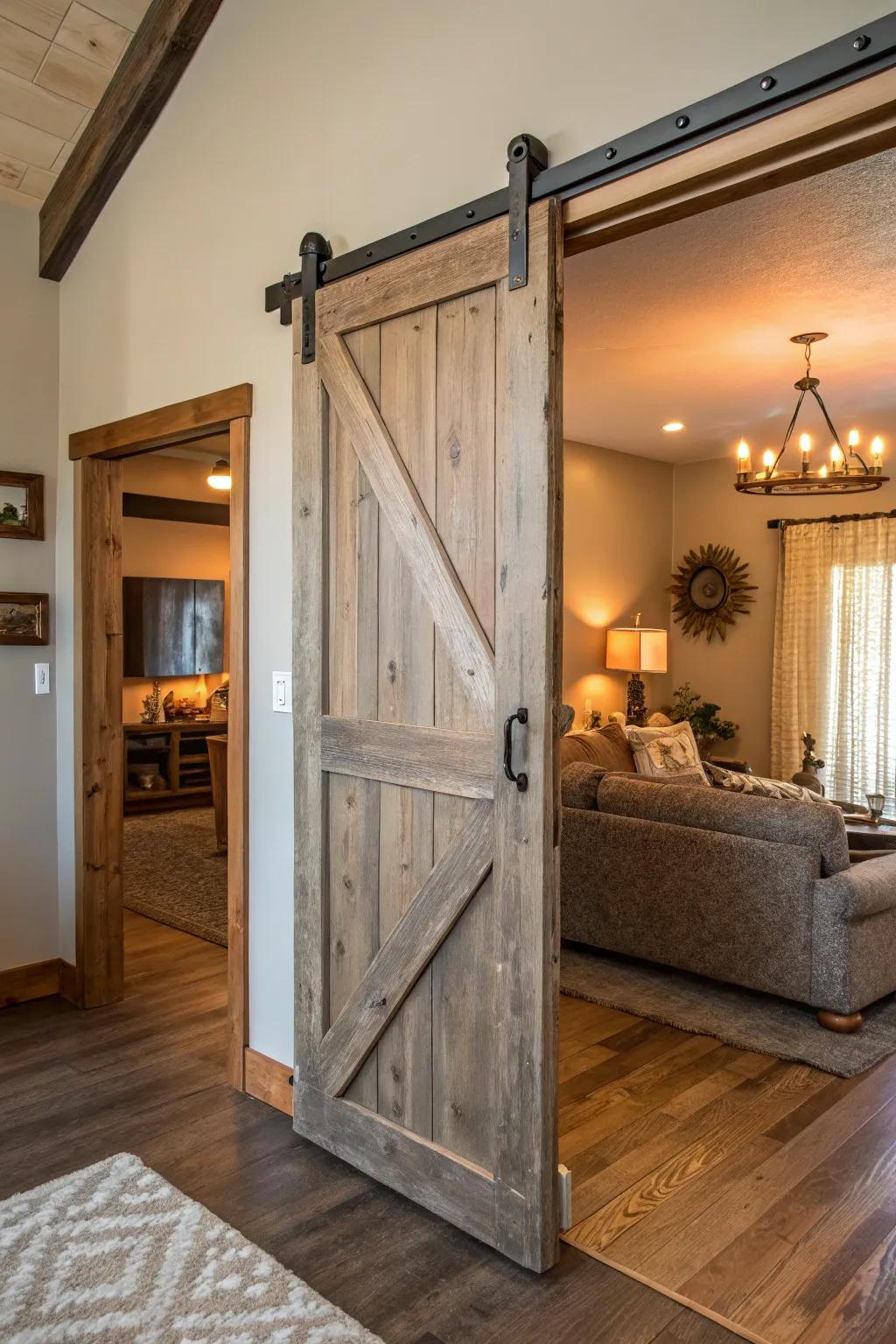 Barn doors bring a rustic yet modern touch.