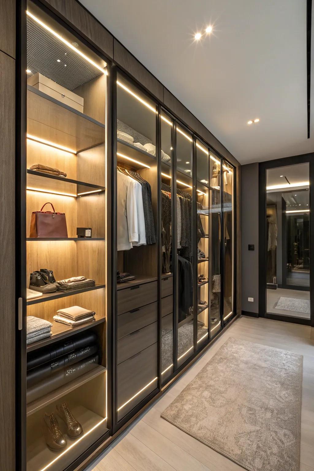 Smart technology enhancing the convenience of a luxury closet.