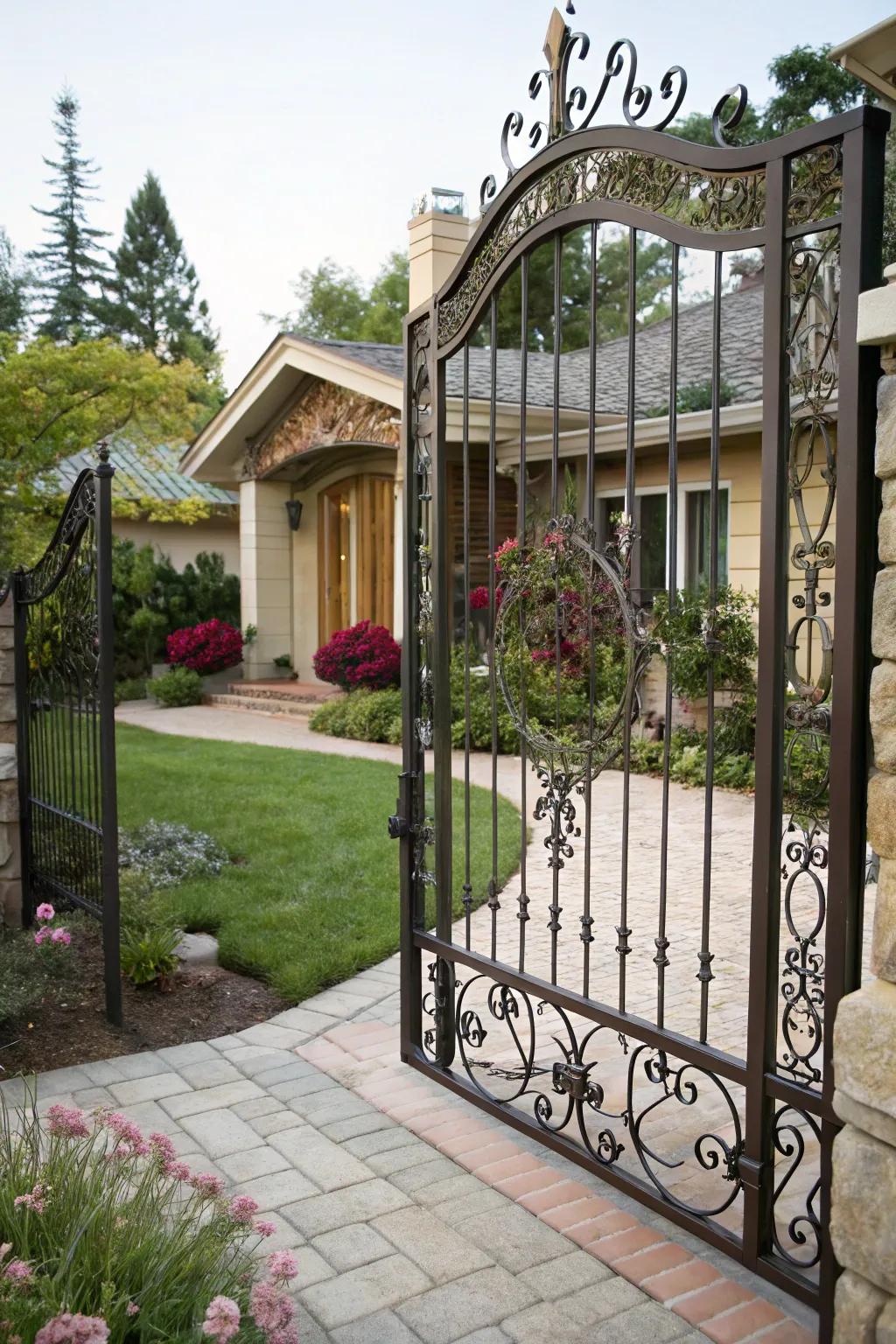 A customized metal gate that reflects personal style and creativity.