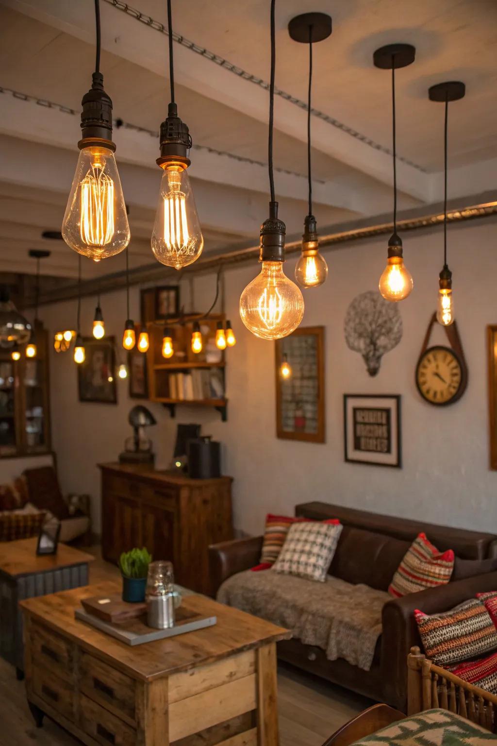 Vintage Edison bulbs add a nostalgic glow.