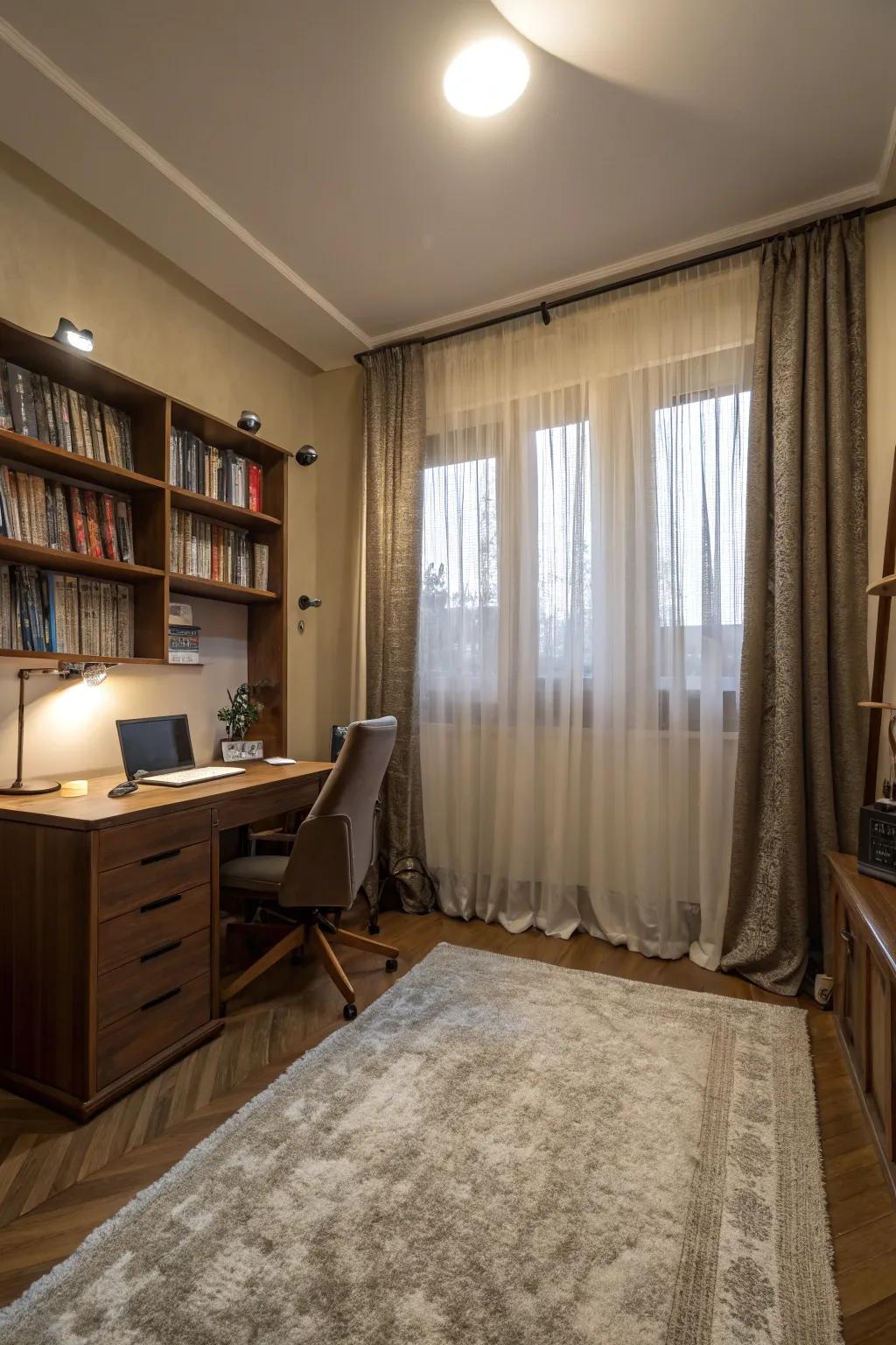 A tranquil study room with thoughtful acoustic design.