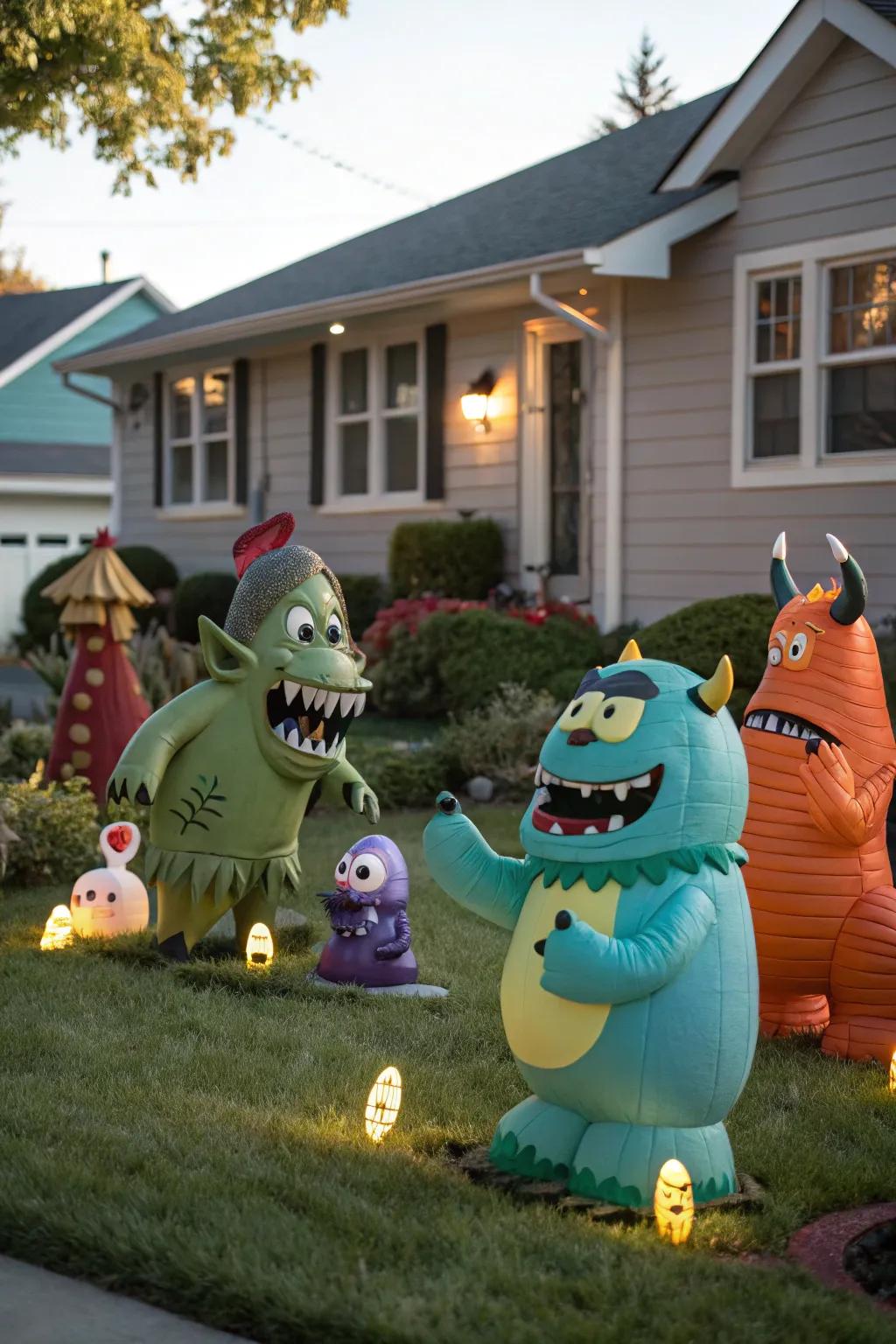 Mischievous monsters adding playful fright to the Halloween night.