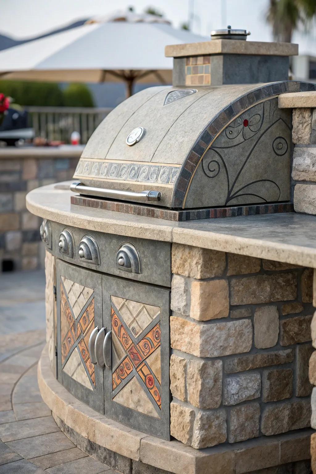 An artistic stone BBQ design adds a creative flair to your backyard.