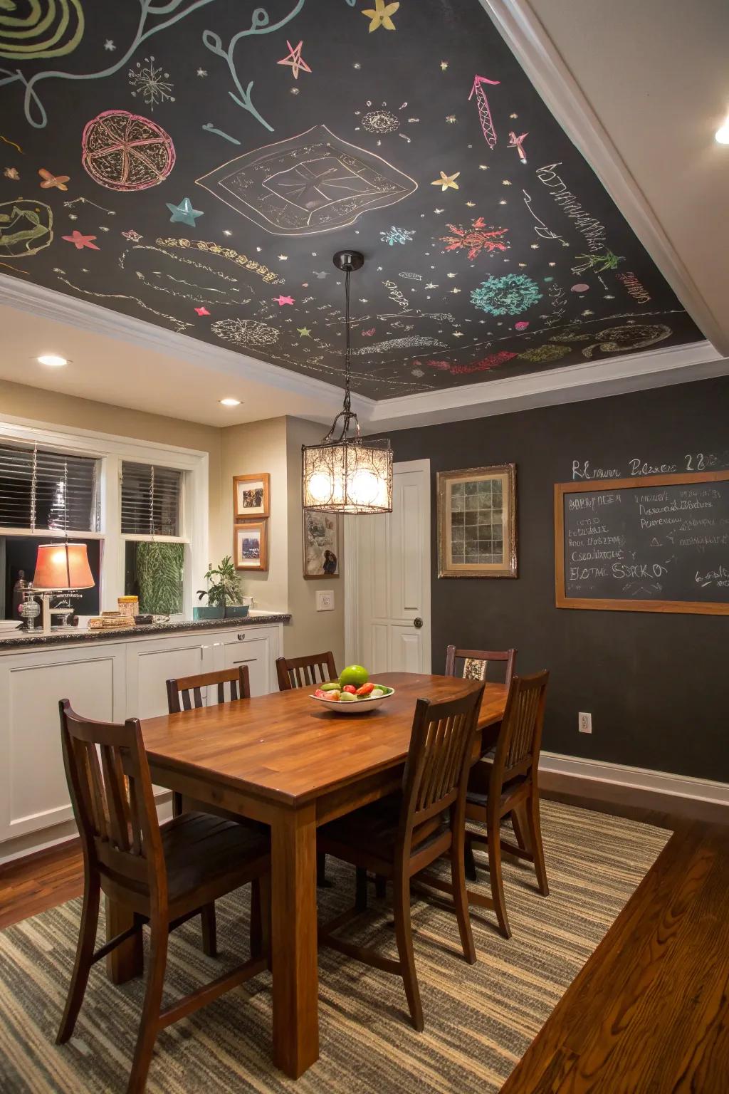 Chalkboard ceilings offer a canvas for creativity and personalization.