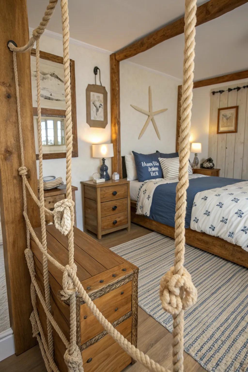 Rope partitions add texture and a nautical touch.