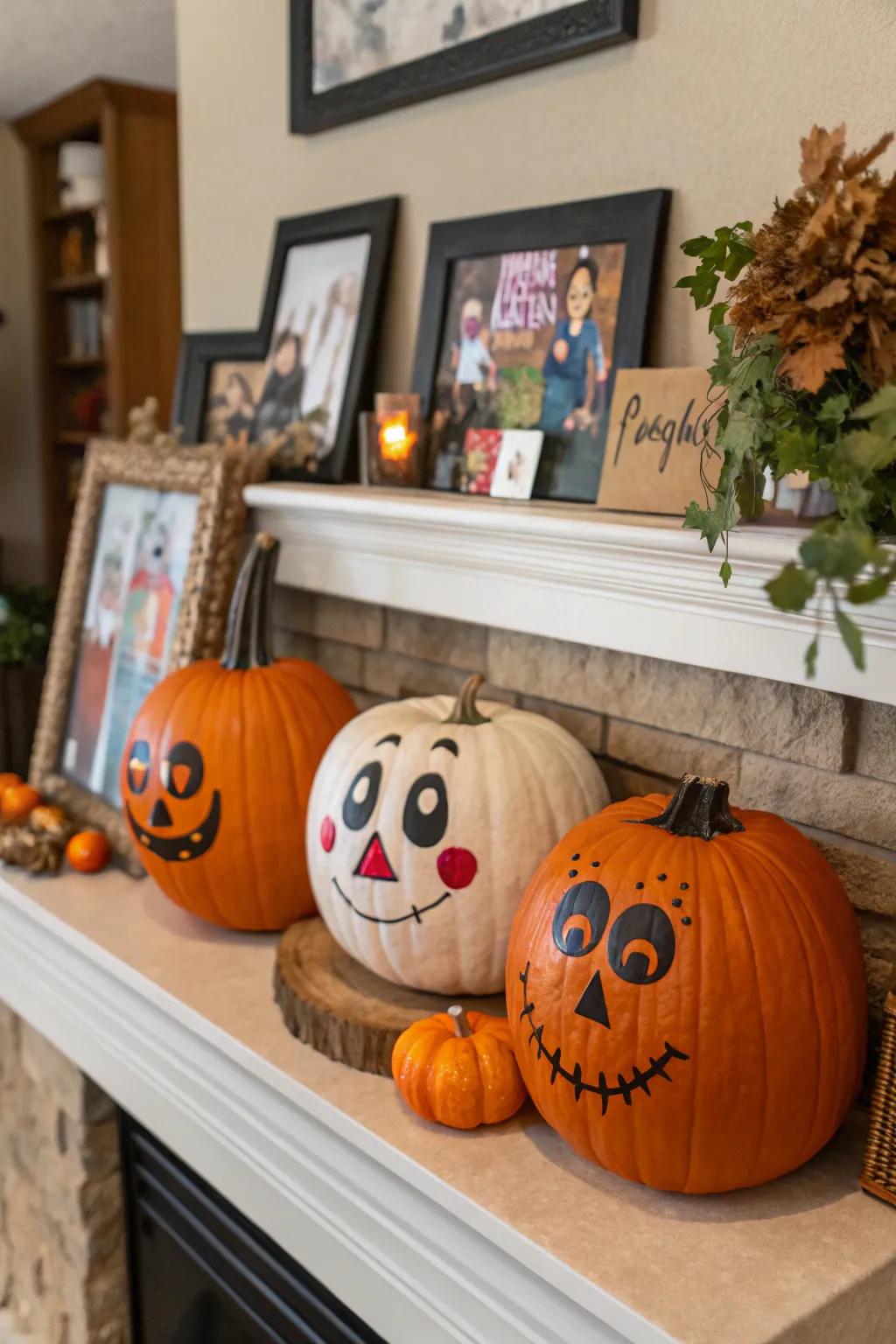 Face paint pumpkins with whimsical designs.