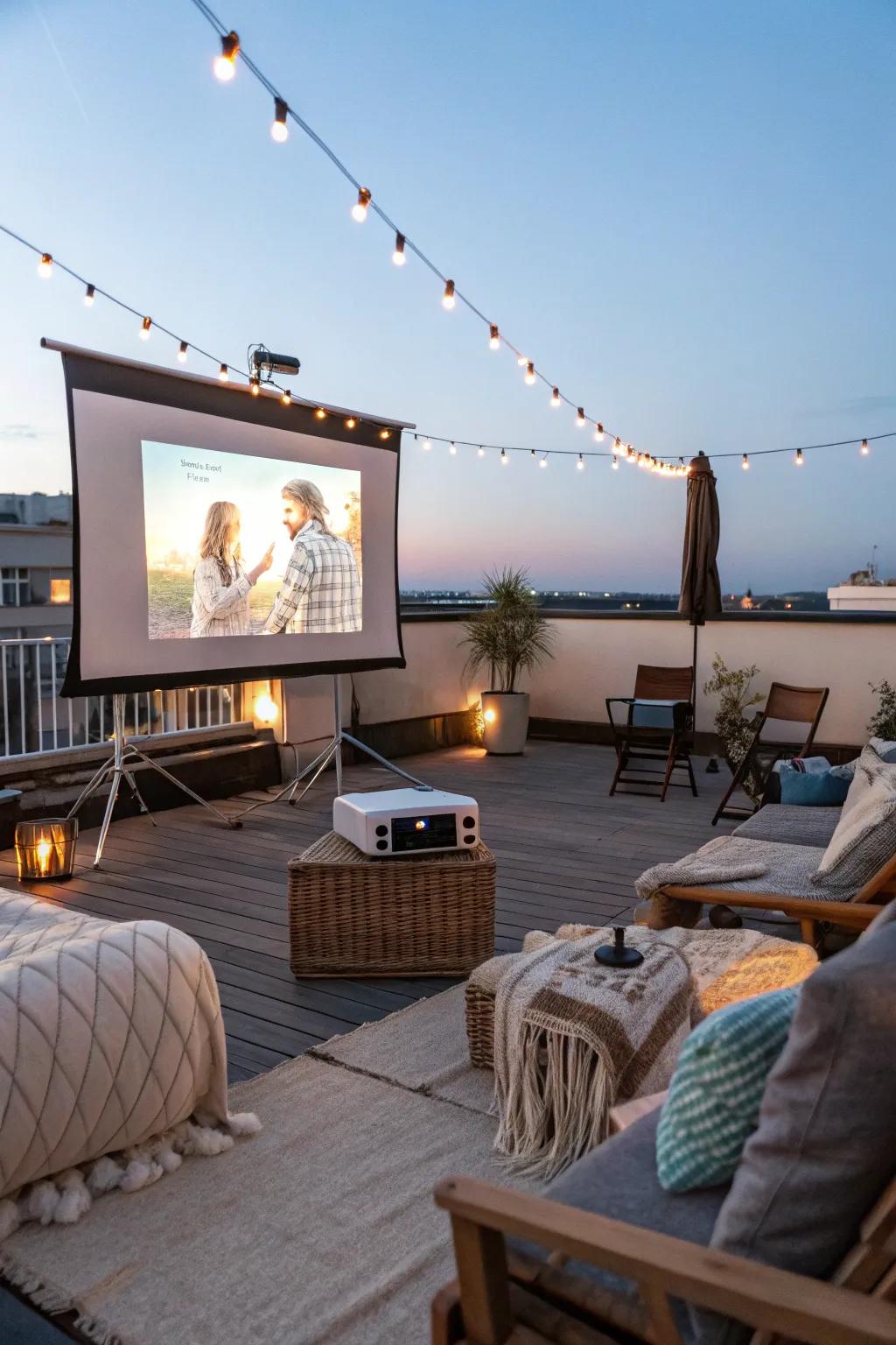 Host unforgettable movie nights with an entertainment zone on your rooftop deck.