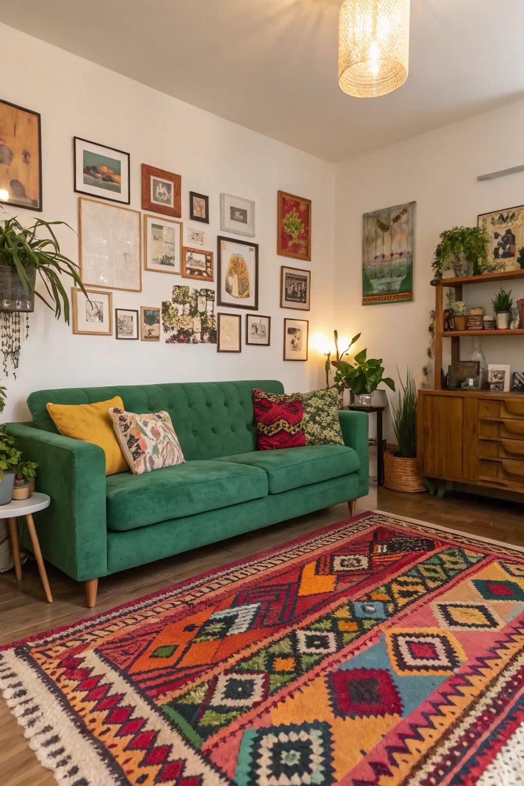 Eclectic colors in rugs highlight individuality and vibrancy.