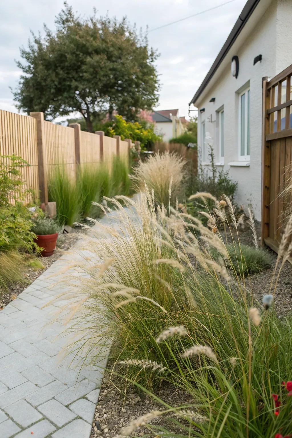 Swaying ornamental grasses bring movement and grace to the garden.