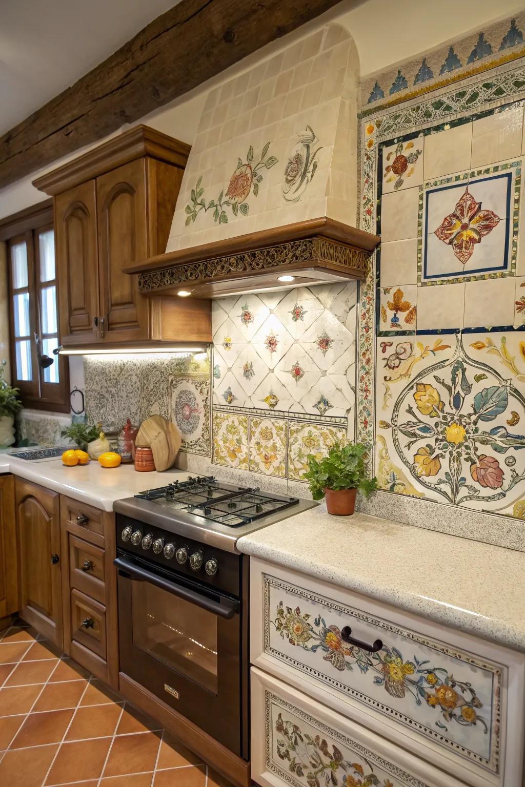 Express yourself with hand-painted tiles in your kitchen.