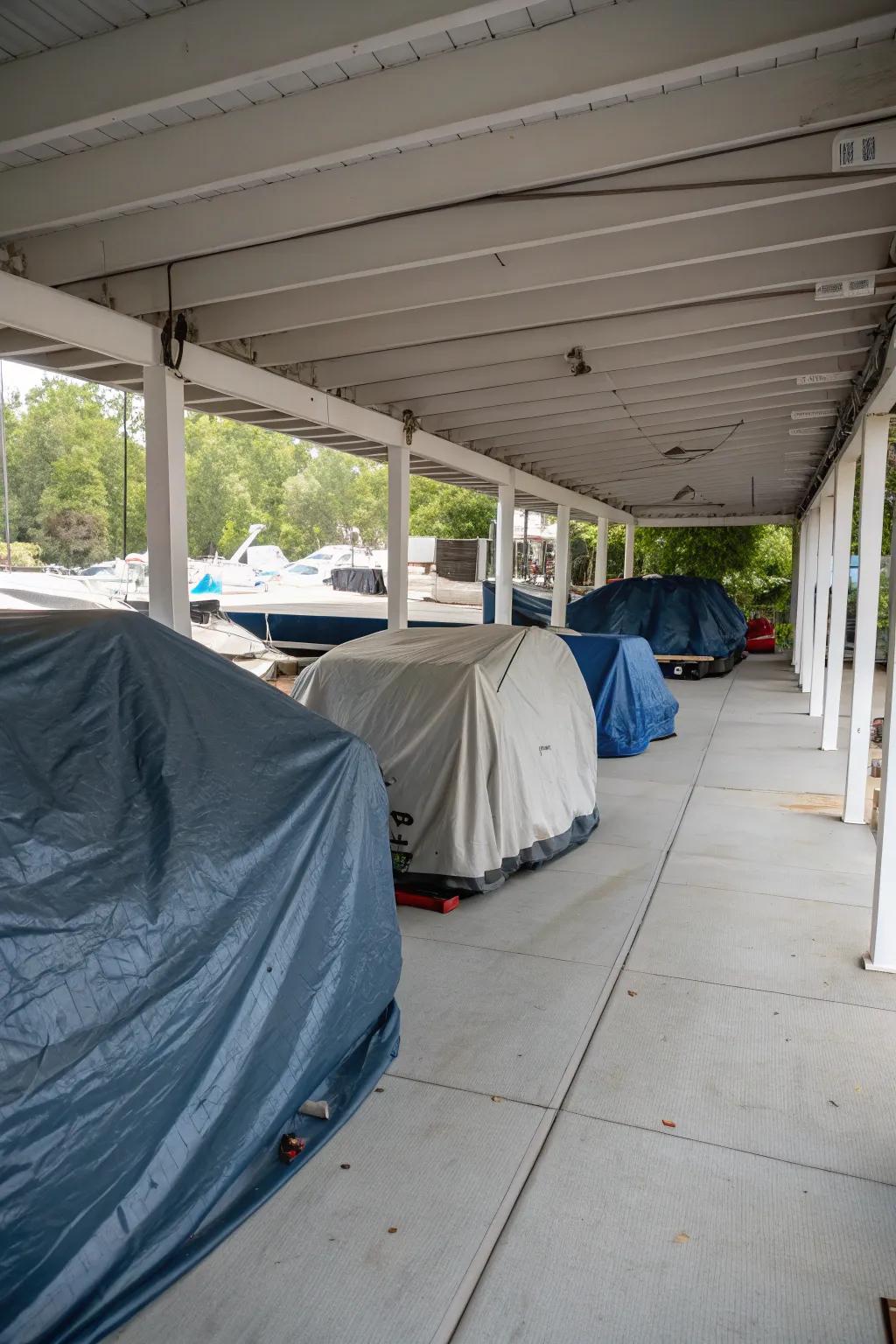 Tarps offer a simple solution for protecting large under deck items.